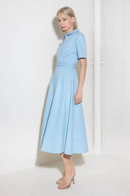 BREATHE EASY IN BLUE WOVEN SHIRT DRESS
