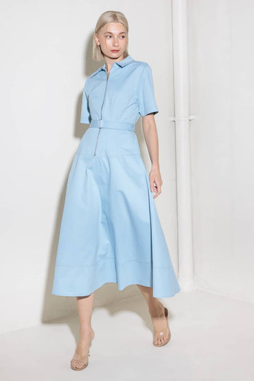 BREATHE EASY IN BLUE WOVEN SHIRT DRESS