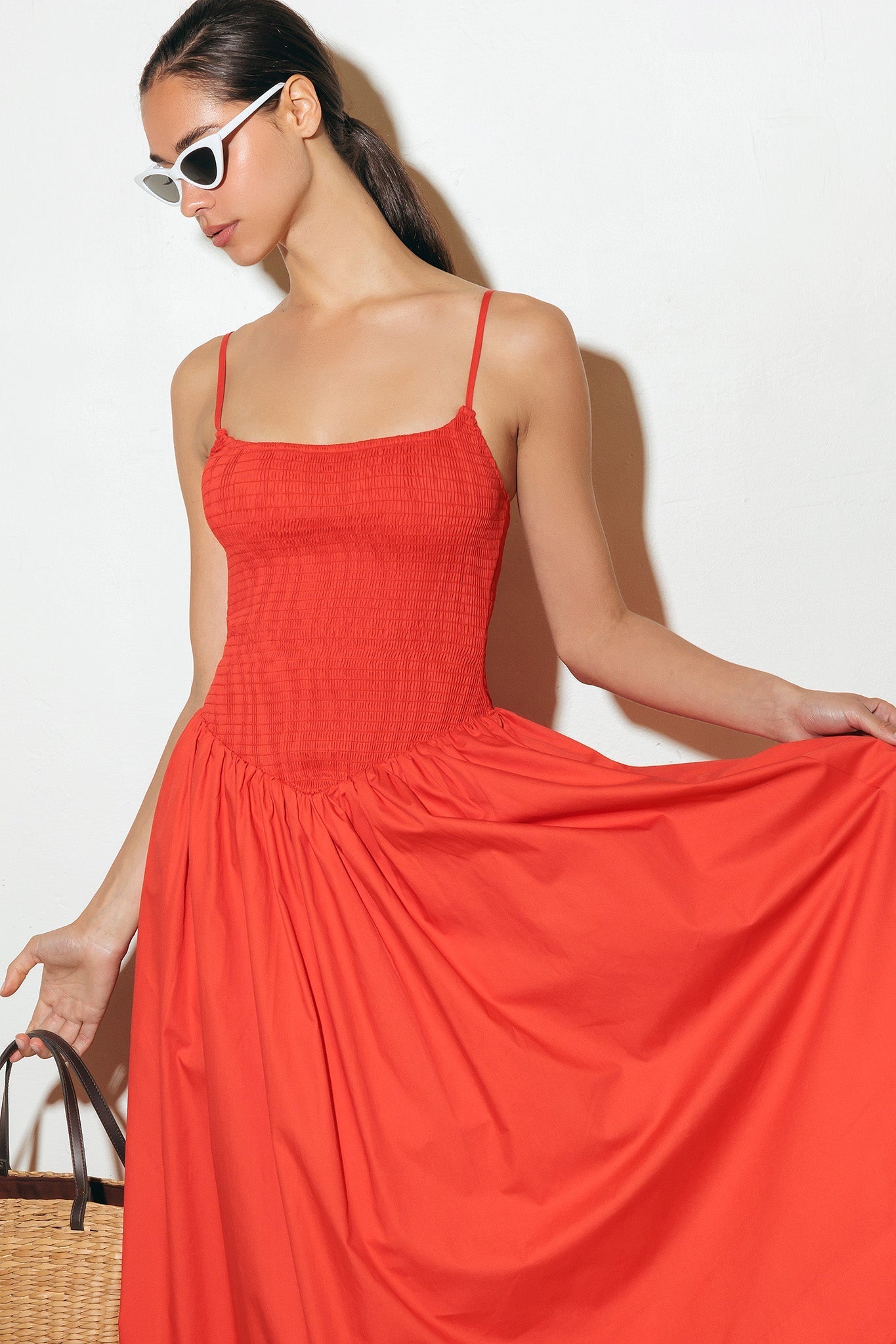 MOVE WITH INTENTION RED WOVEN MIDI DRESS Flying Tomato