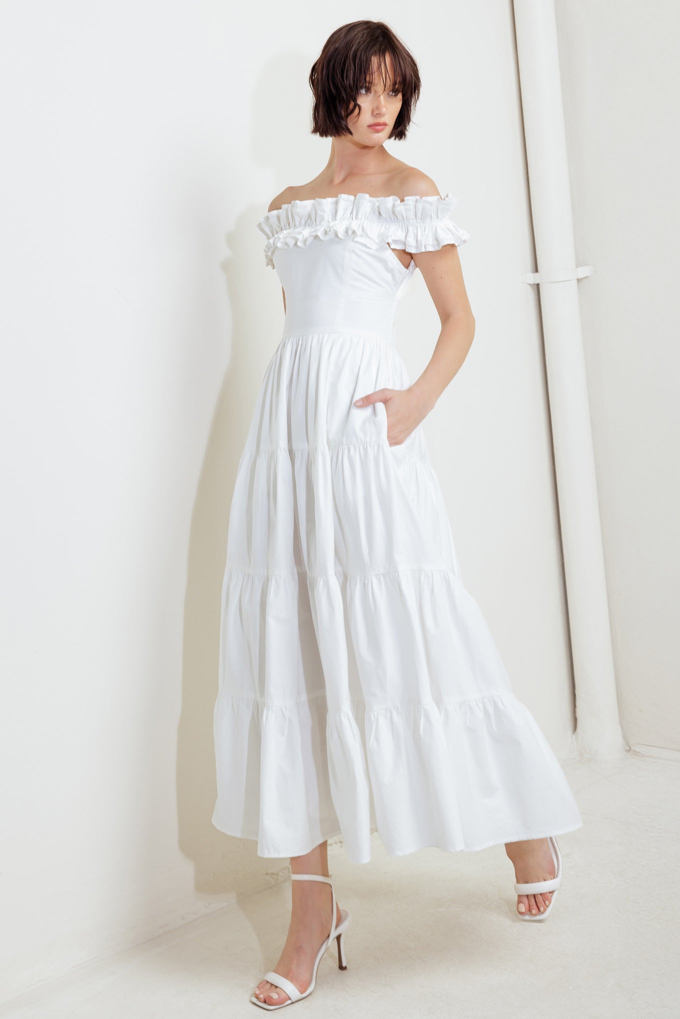 SWEETHEART TIERED ROMANCE WOVEN MIDI DRESS Flying Tomato