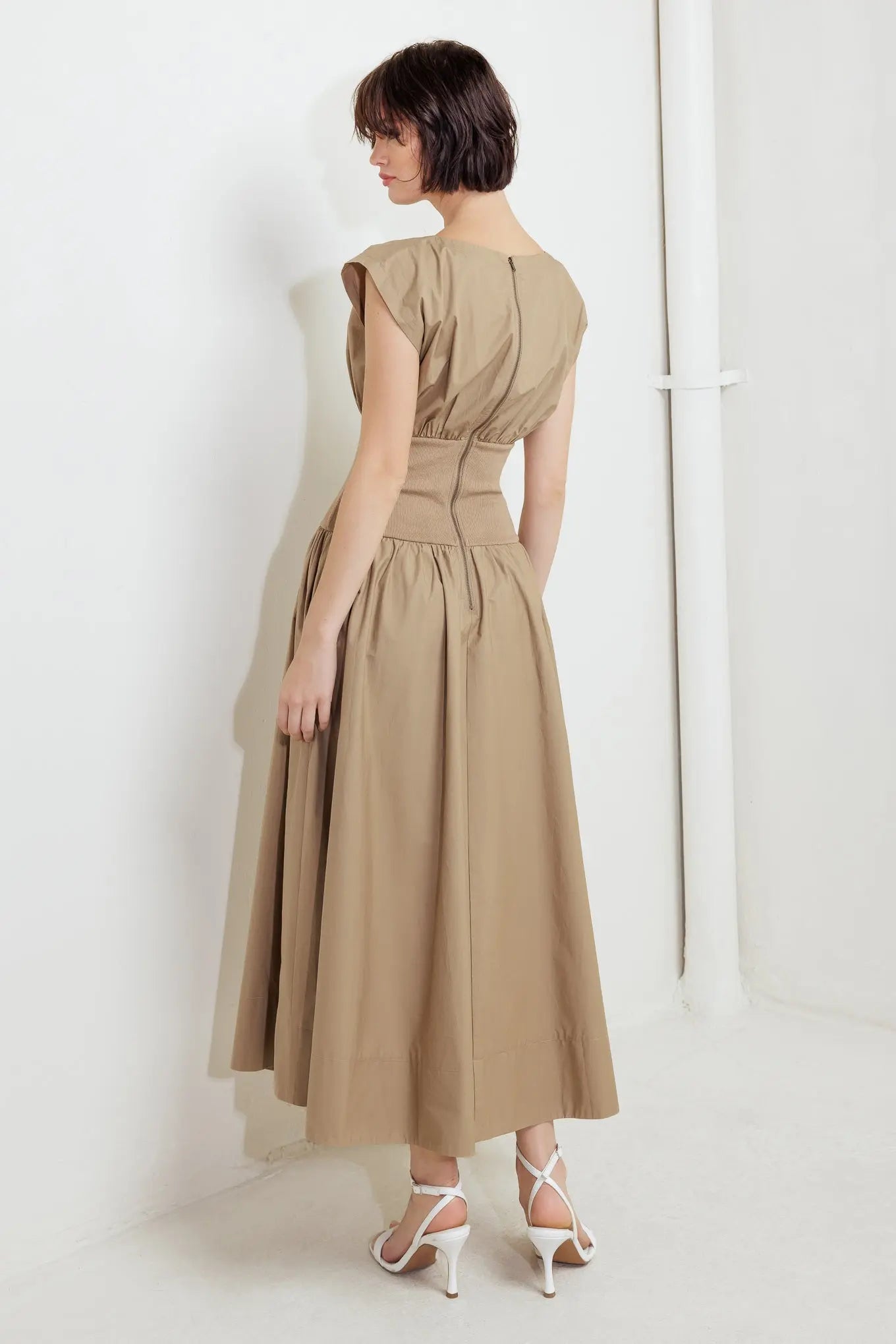 Dreamweaver Romantic Woven Midi Dress With Knit Midriff Back Zipper Flying Tomato