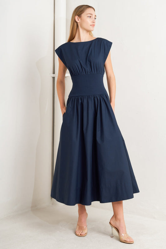 DREAMWEAVER ROMANTIC NAVY WOVEN MIDI DRESS - Love Salve