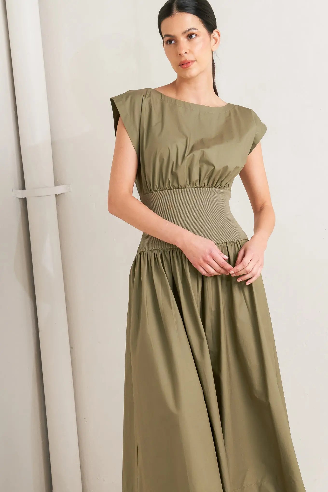 DREAMWEAVER ROMANTIC OLIVE WOVEN MIDI DRESS Flying Tomato