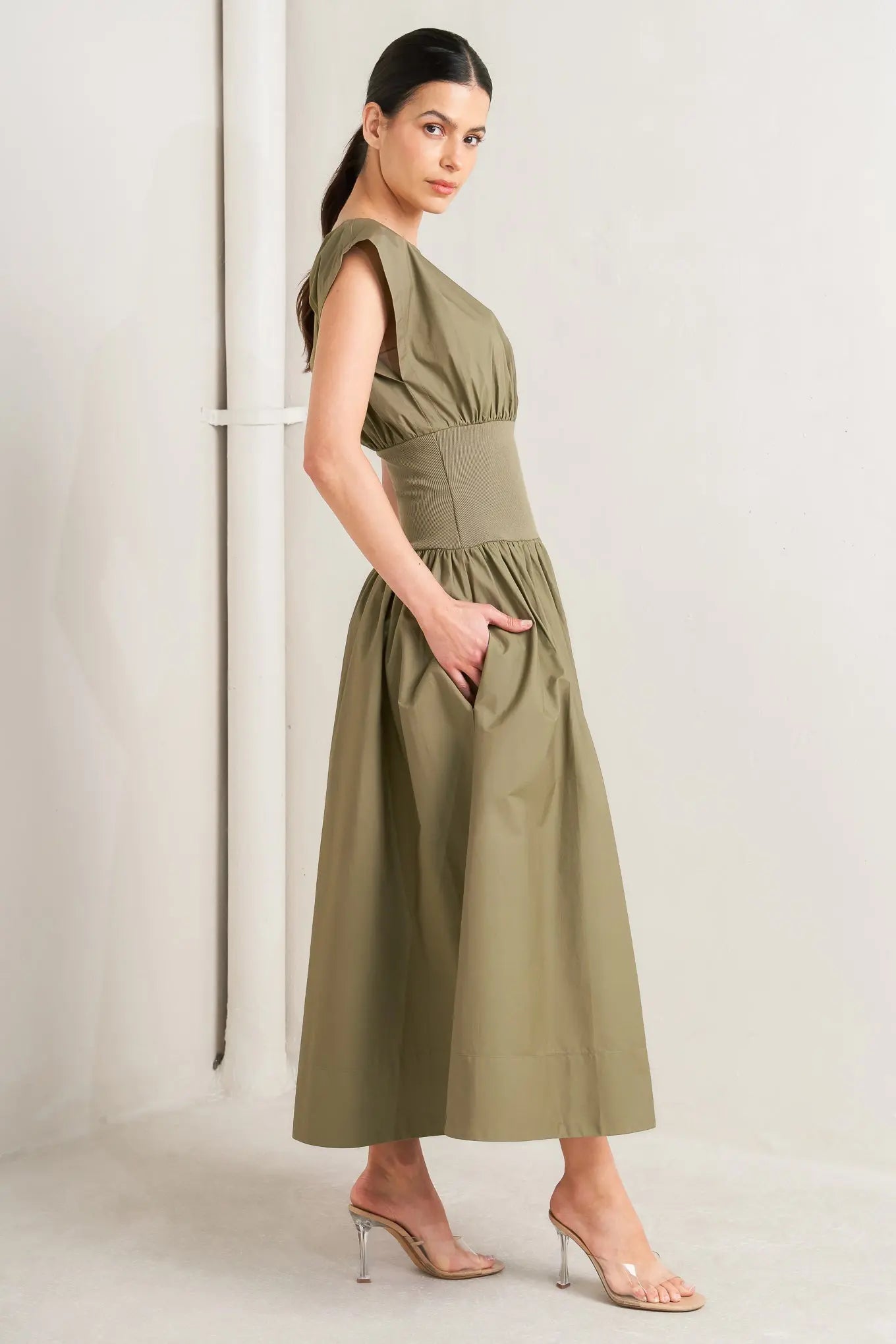 DREAMWEAVER ROMANTIC OLIVE WOVEN MIDI DRESS Flying Tomato