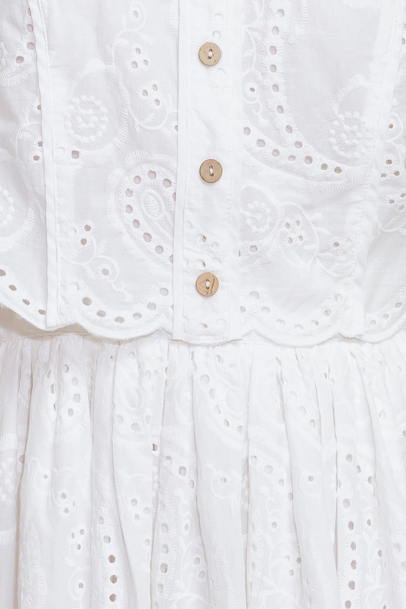 LEAF KISS WHITE WOVEN EYELET MINI DRESS Flying Tomato
