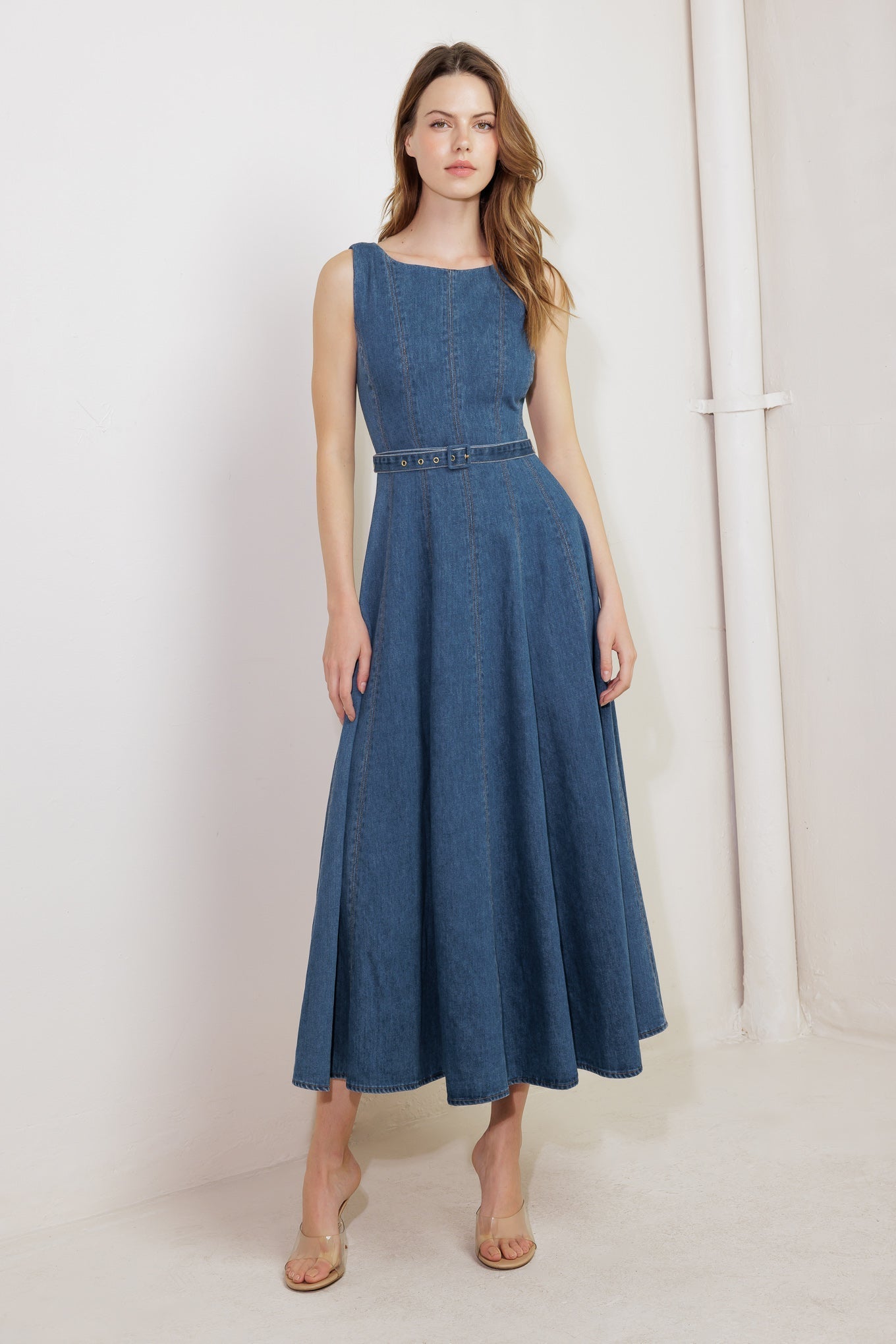 CREAM FIELD DENIM MIDI DRESS Flying Tomato
