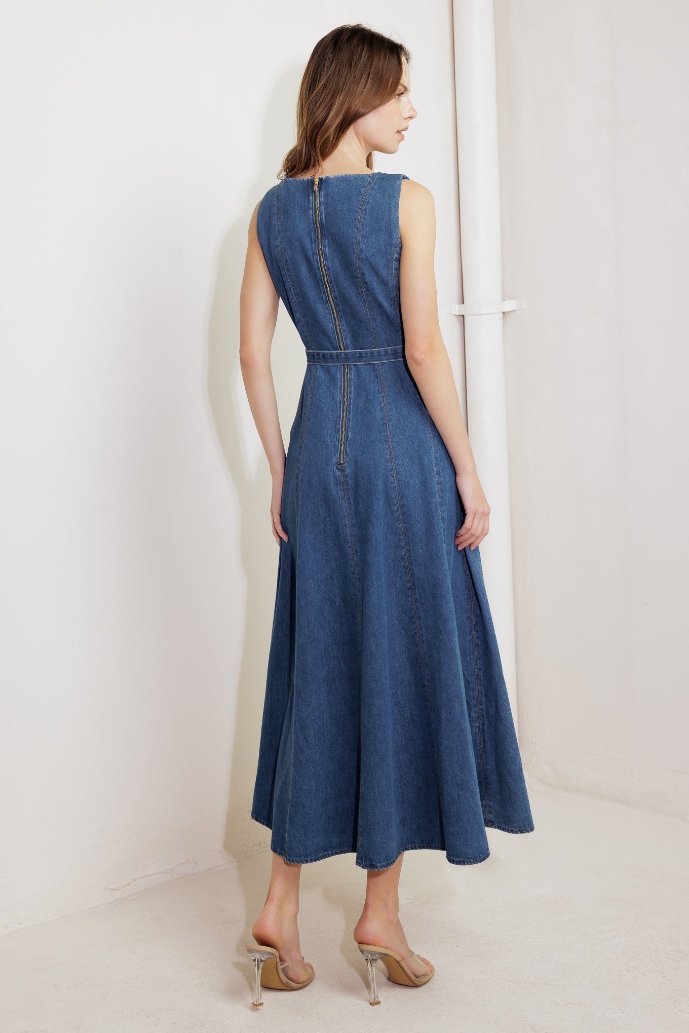 CREAM FIELD DENIM MIDI DRESS Flying Tomato