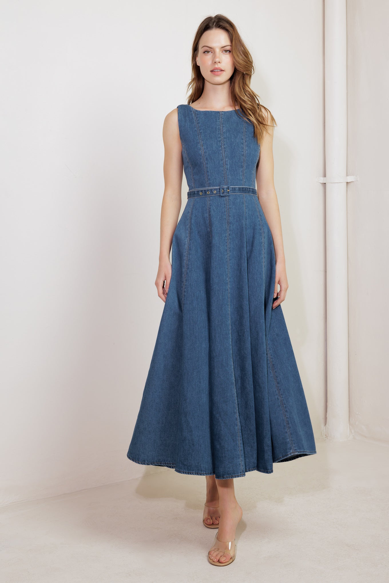 CREAM FIELD DENIM MIDI DRESS Flying Tomato