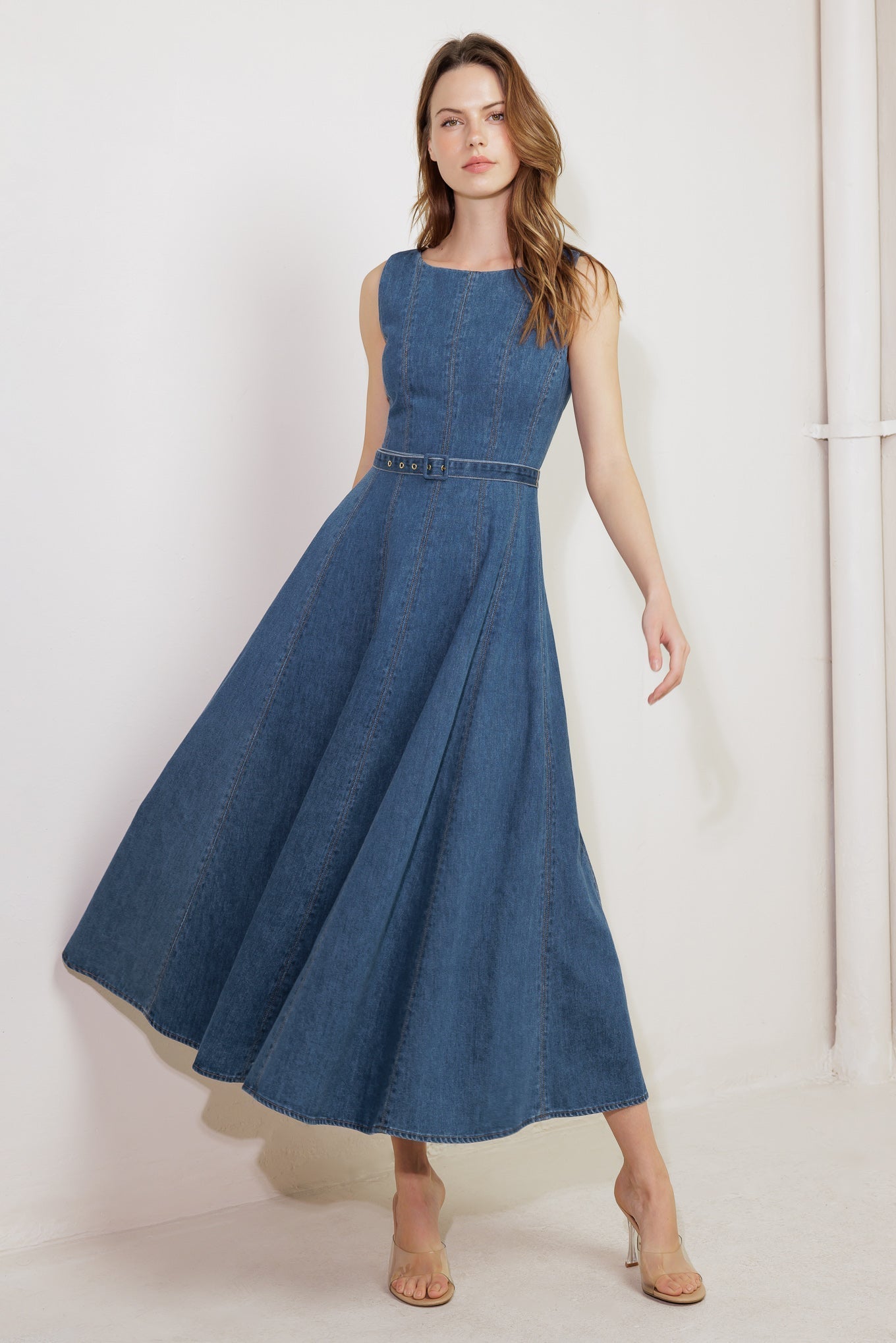 CREAM FIELD DENIM MIDI DRESS Flying Tomato