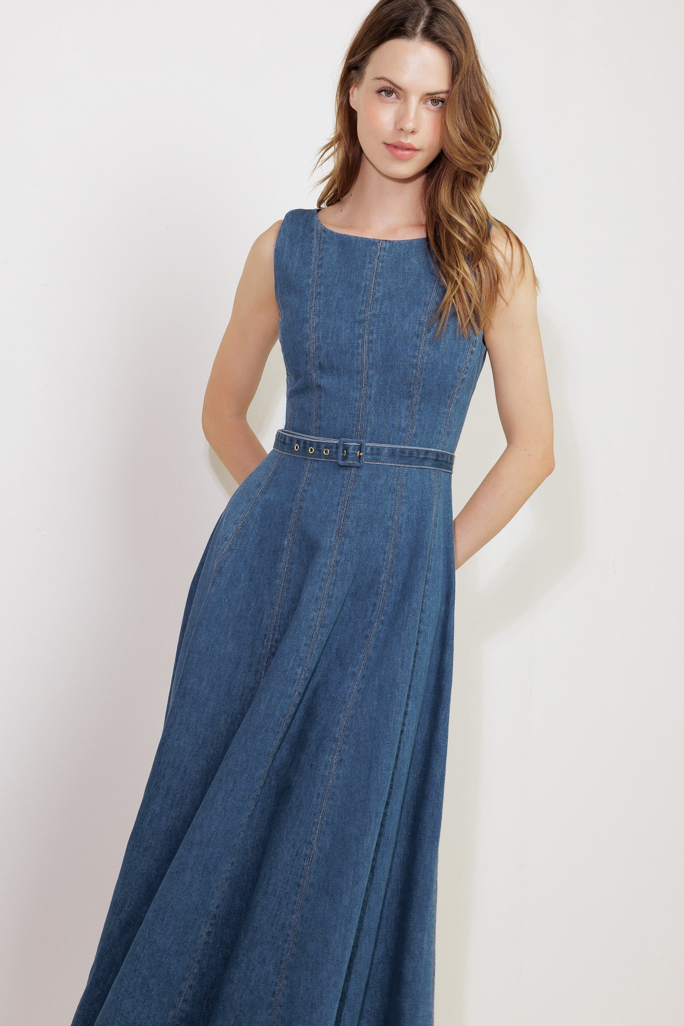 CREAM FIELD DENIM MIDI DRESS Flying Tomato