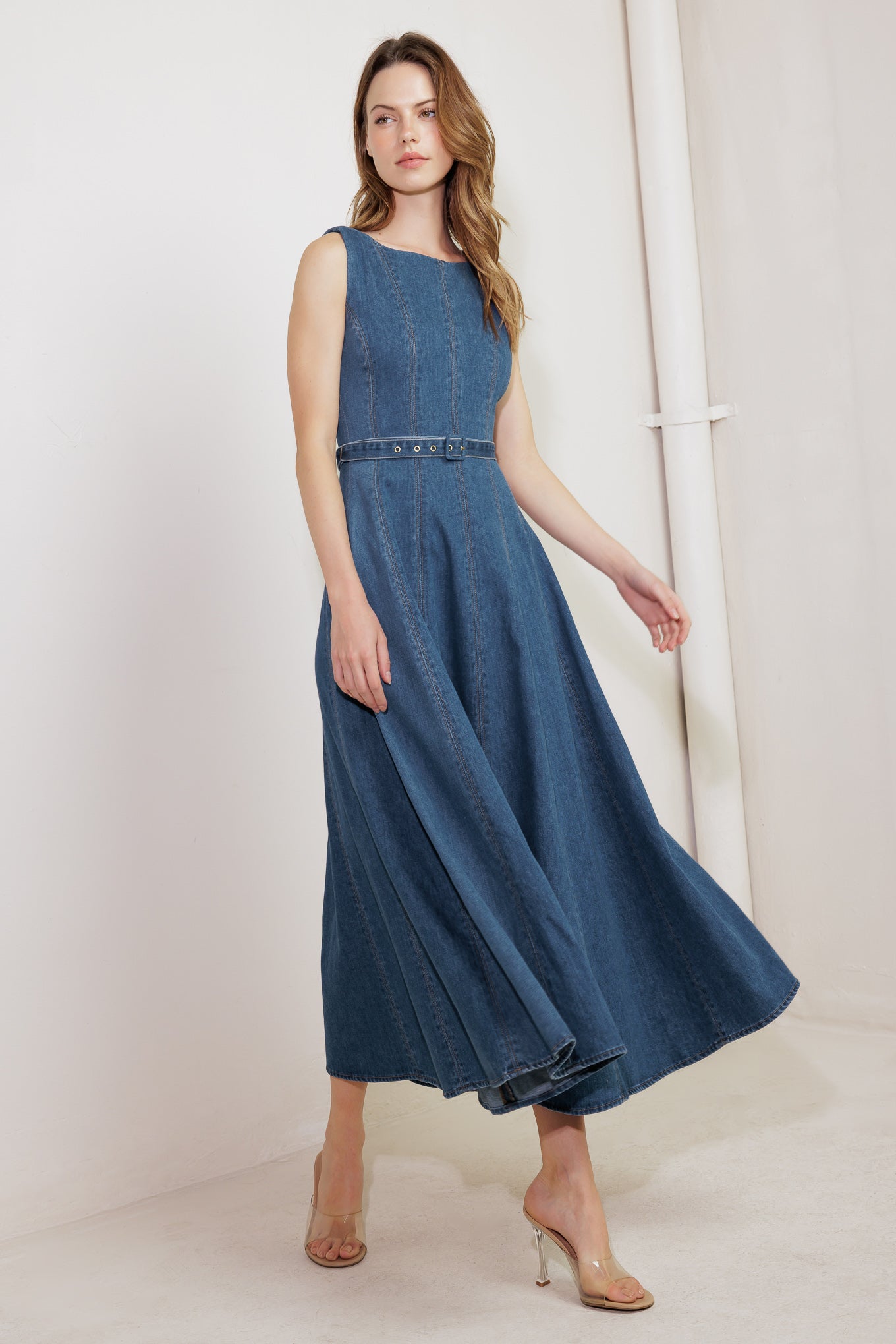 CREAM FIELD DENIM MIDI DRESS Flying Tomato