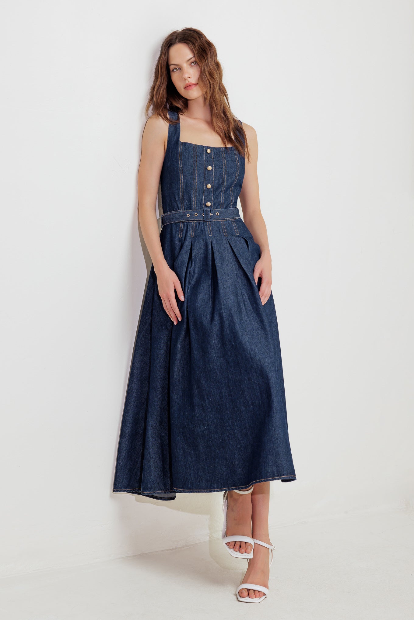 MOONLIGHT SERENADE DENIM MIDI DRESS Flying Tomato