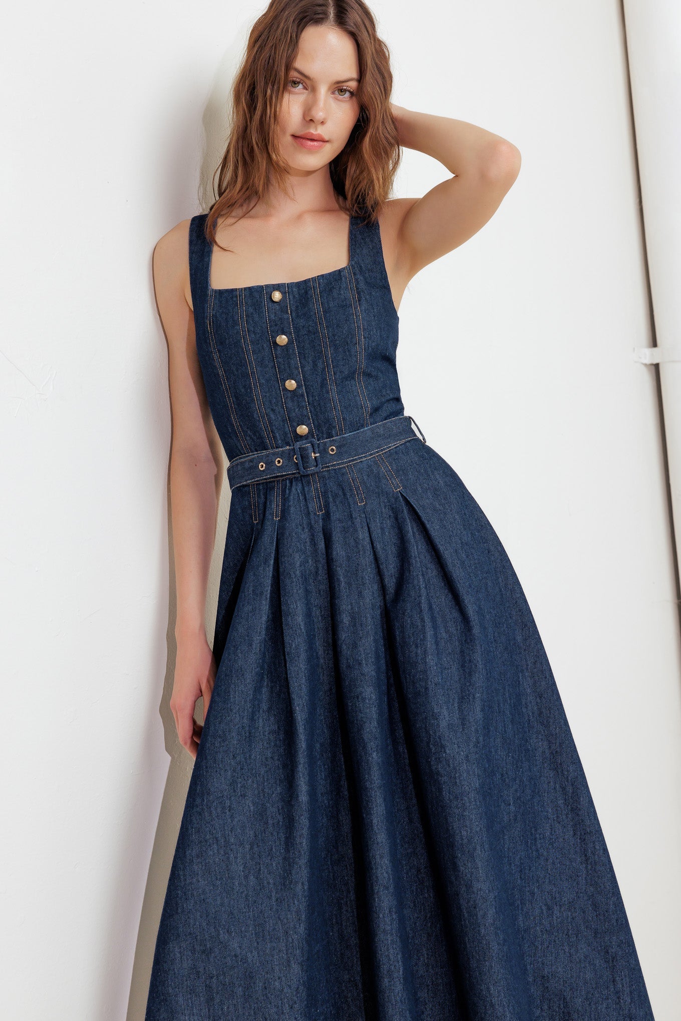 MOONLIGHT SERENADE DENIM MIDI DRESS Flying Tomato