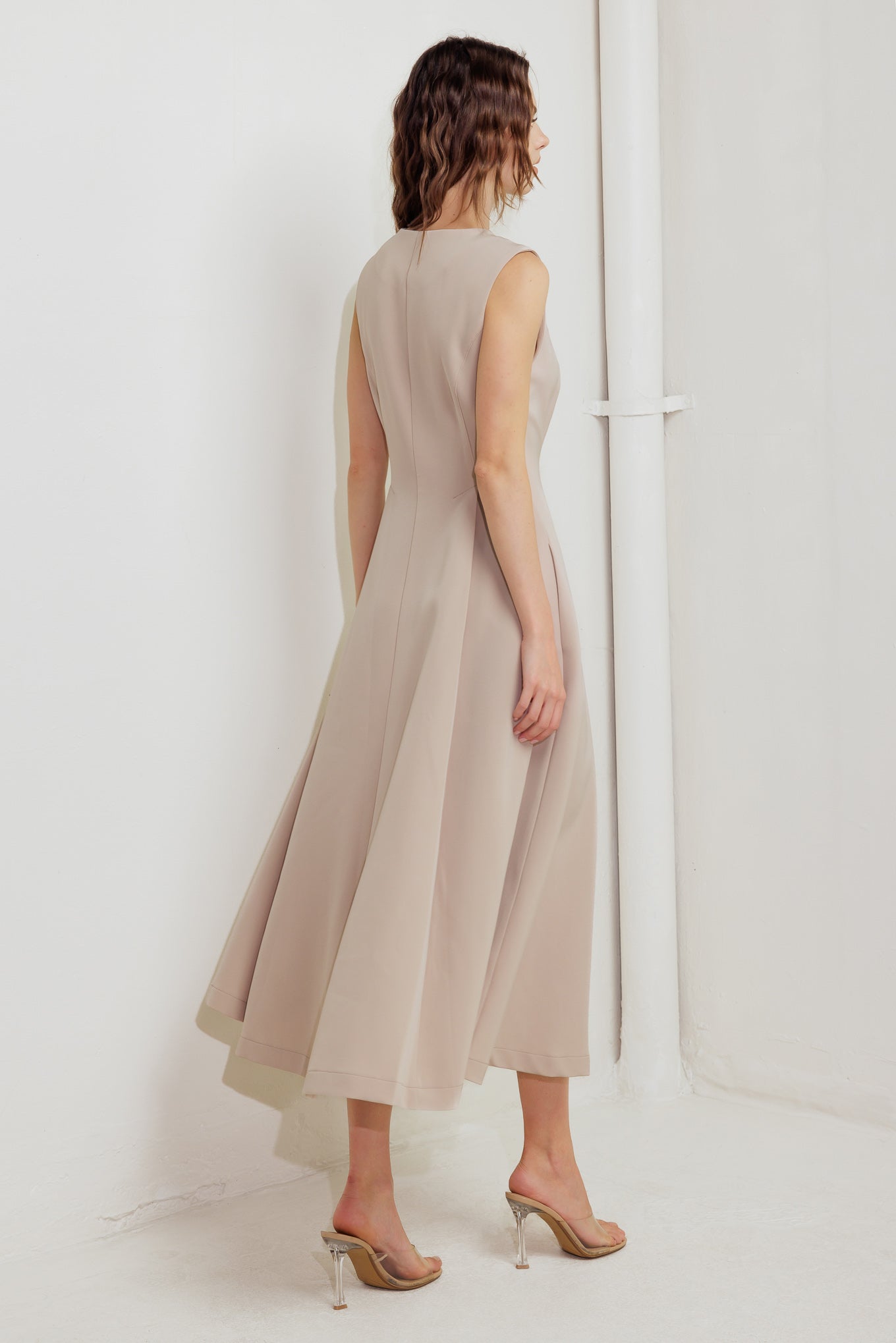 Zip And Flow Woven Midi Dress Sleeveless Front Zipper Closure