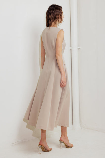 Zip And Flow Woven Midi Dress Sleeveless Front Zipper Closure