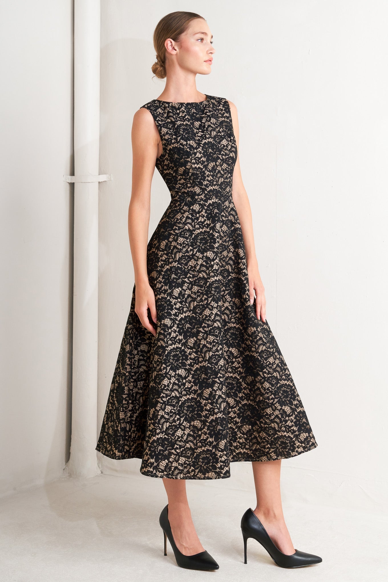 NIGHTFALL CHIC LACE WOVEN MIDI DRESS Flying Tomato