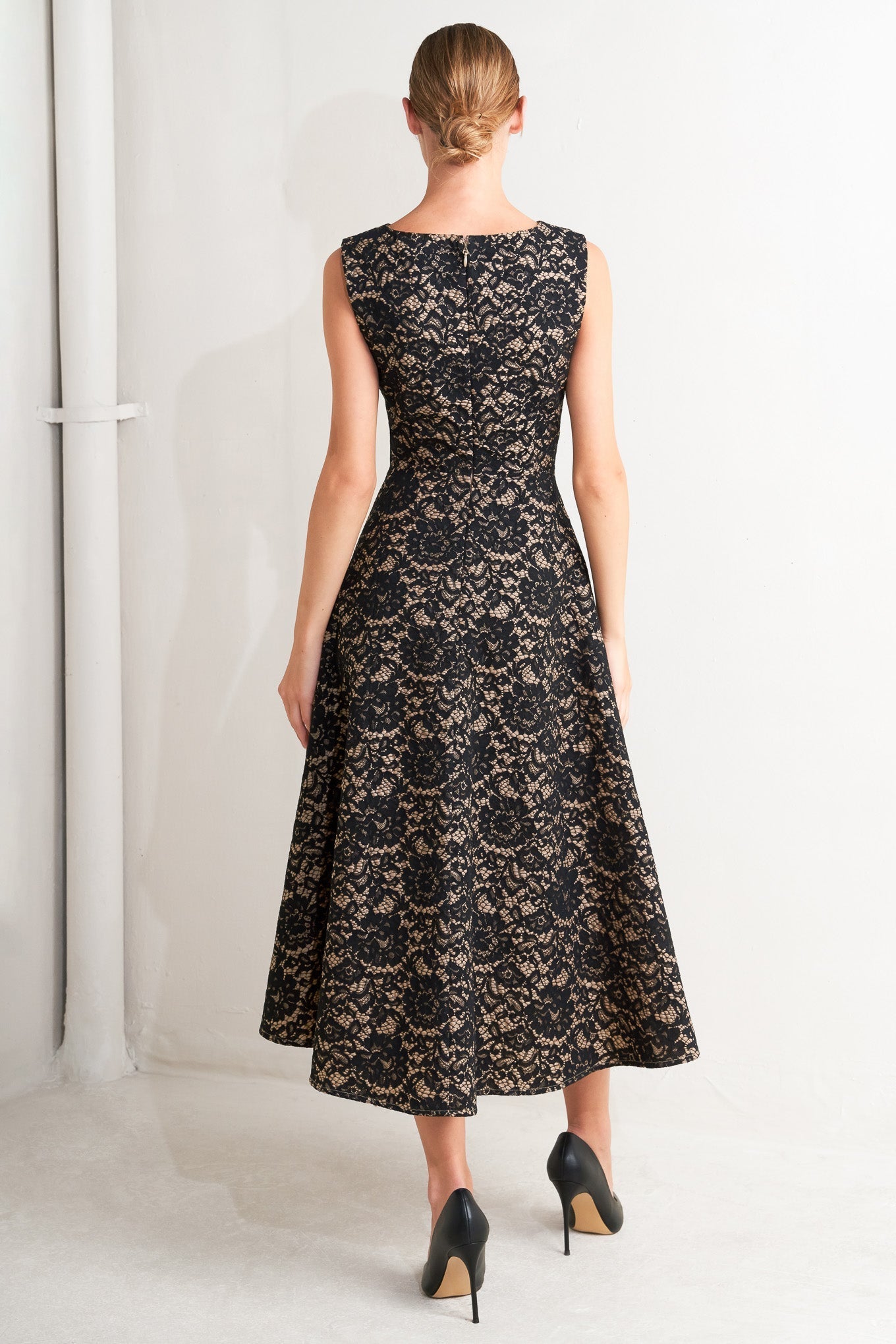 NIGHTFALL CHIC LACE WOVEN MIDI DRESS Flying Tomato