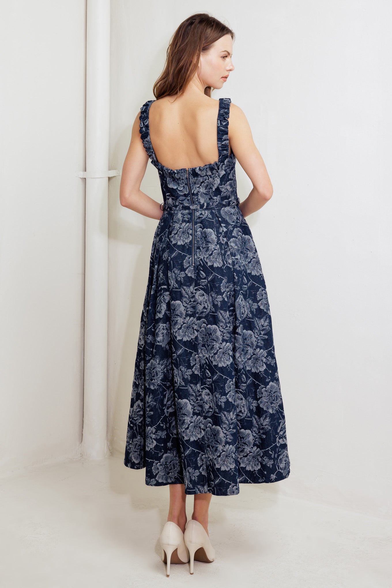 DUSK ROSE WOVEN DENIM MIDI DRESS Flying Tomato