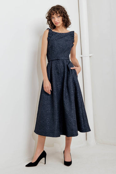 MOONLIGHT BLOOM WOVEN MIDI DRESS