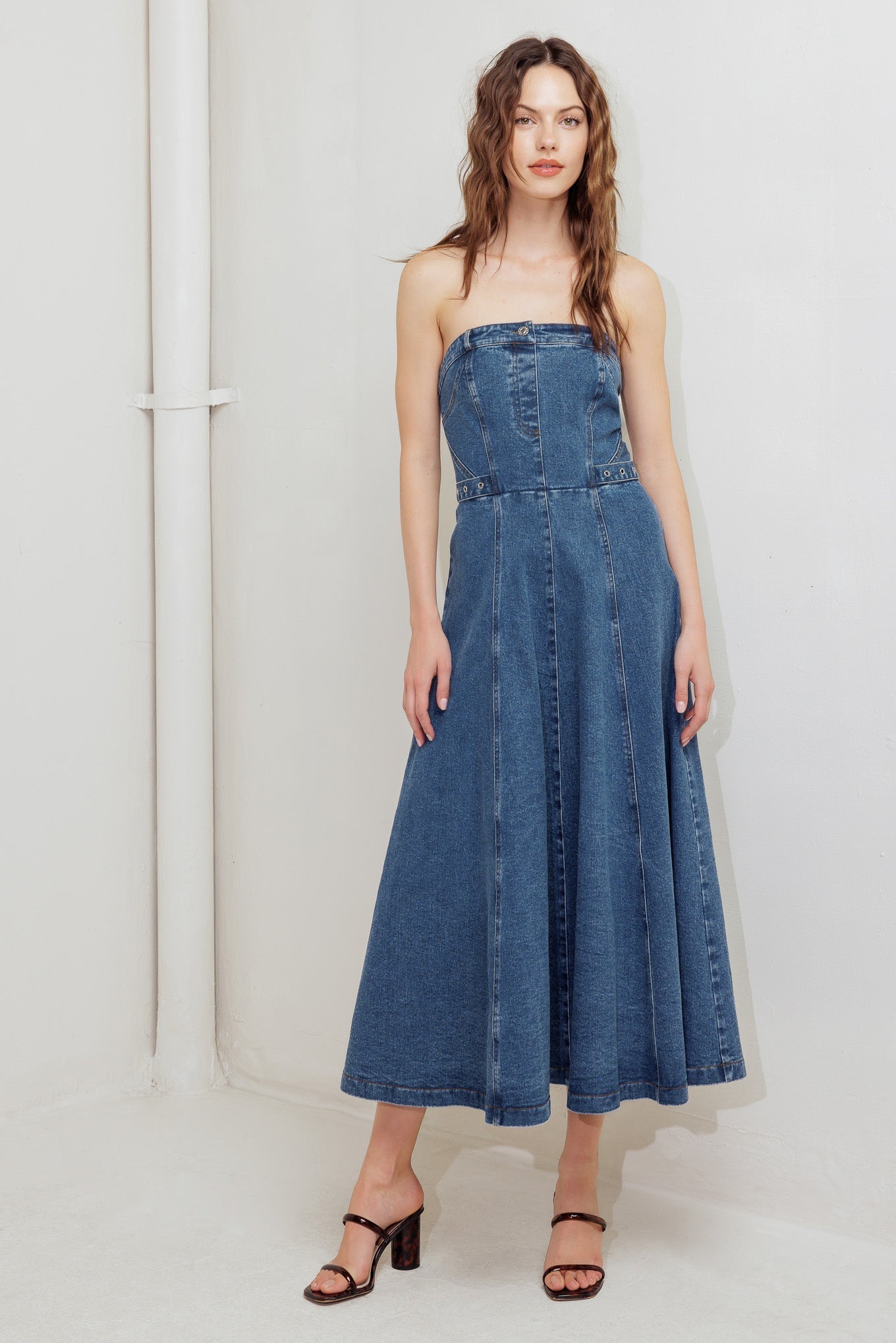MIDNIGHT STRUCTURE DENIM MIDI DRESS Flying Tomato