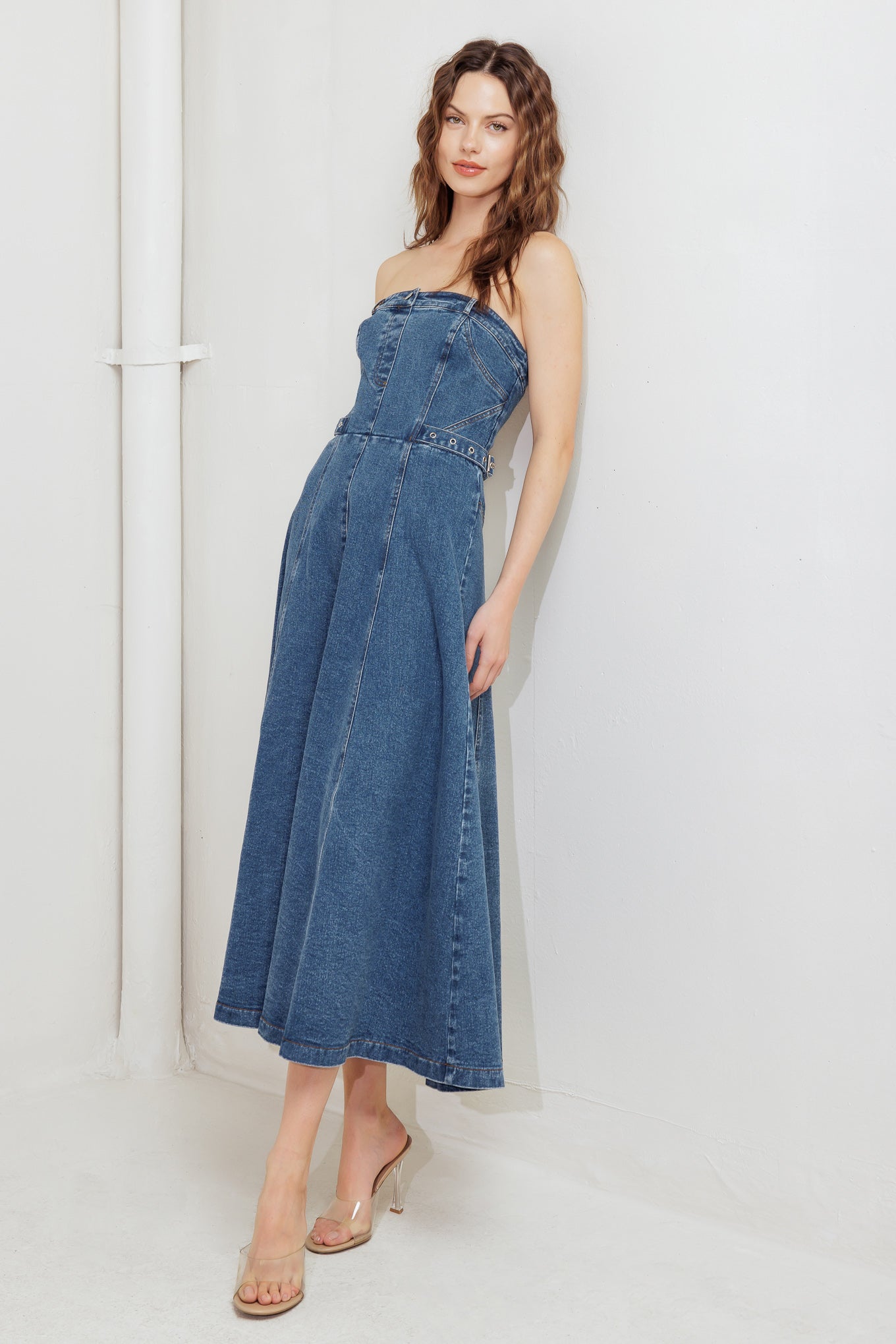 MIDNIGHT STRUCTURE DENIM MIDI DRESS Flying Tomato