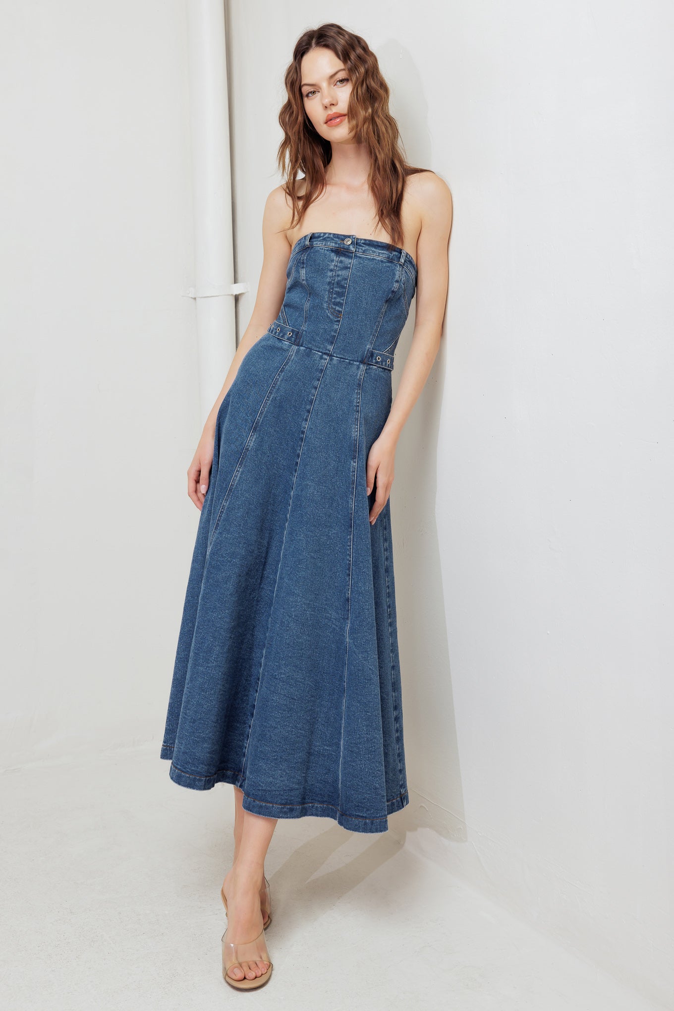MIDNIGHT STRUCTURE DENIM MIDI DRESS Flying Tomato
