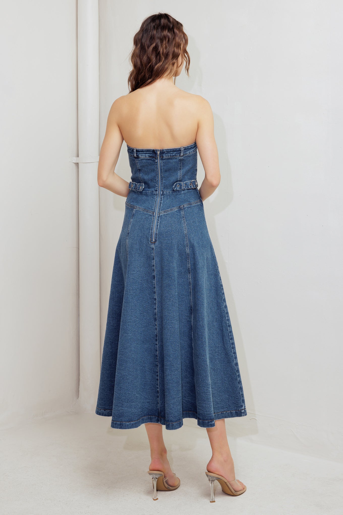 MIDNIGHT STRUCTURE DENIM MIDI DRESS Flying Tomato
