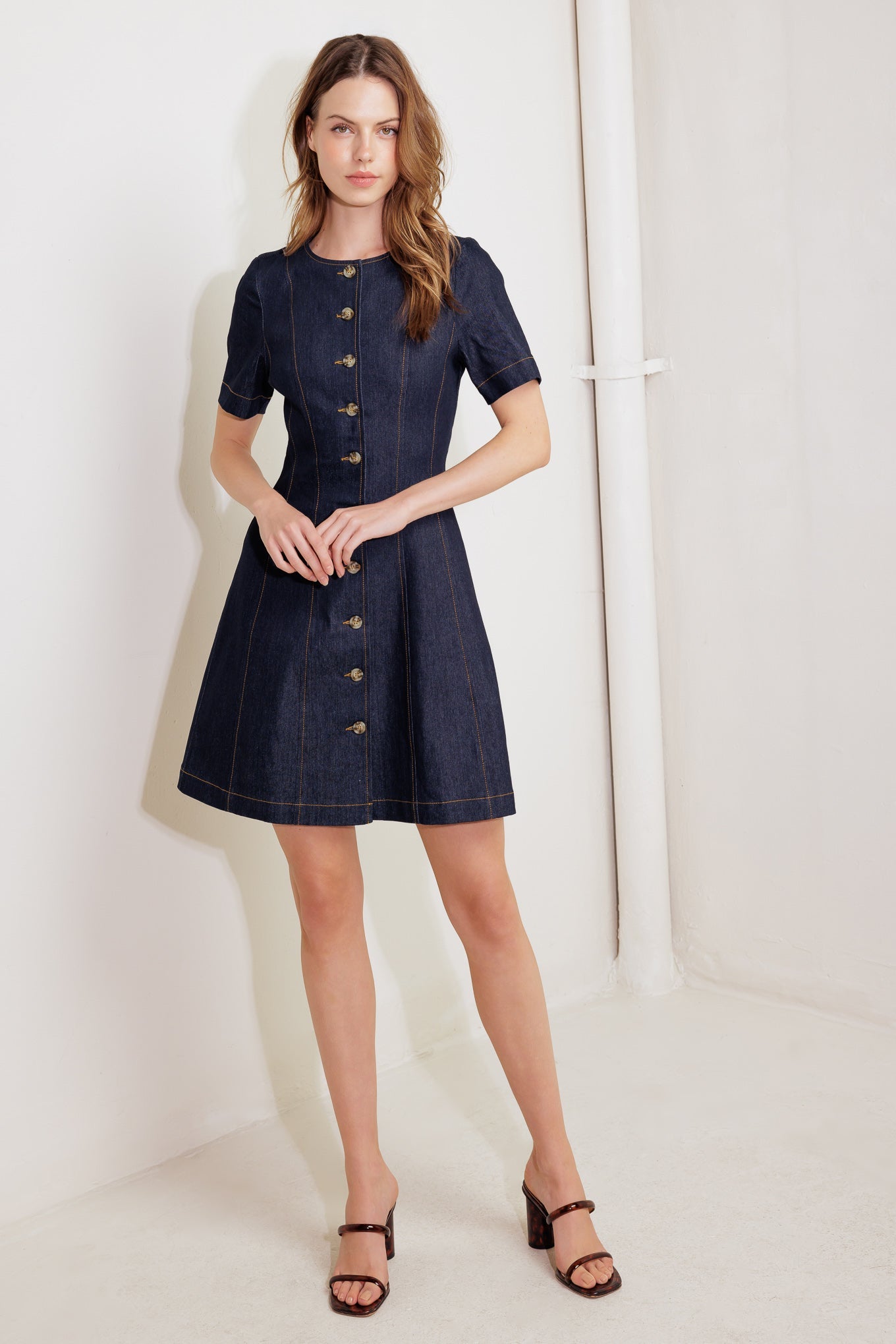 Indigo Tempo Denim Mini Dress With Button Front Closure