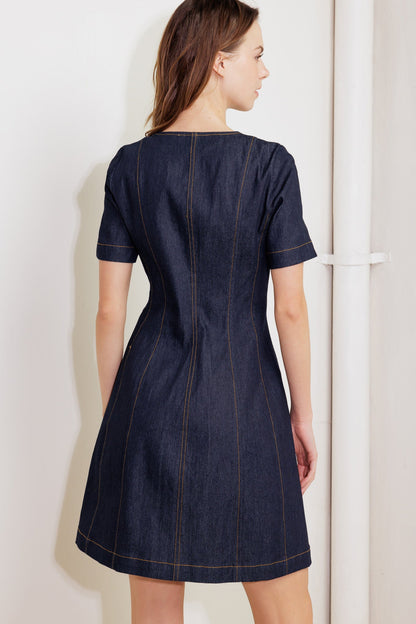 Indigo Tempo Denim Mini Dress With Button Front Closure