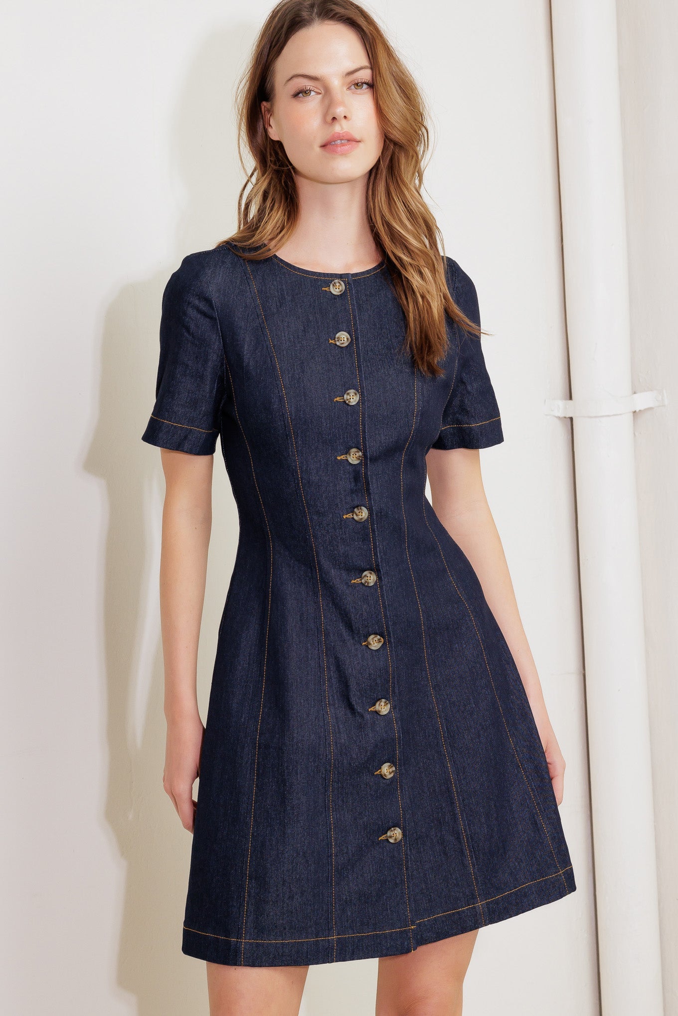 Indigo Tempo Denim Mini Dress With Button Front Closure