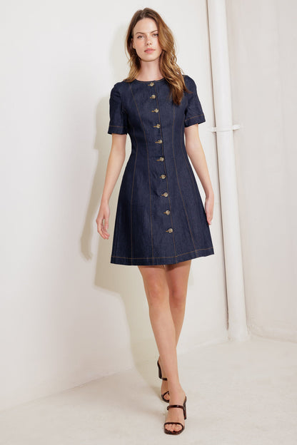 Indigo Tempo Denim Mini Dress With Button Front Closure