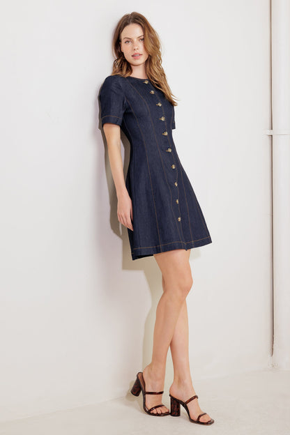 Indigo Tempo Denim Mini Dress With Button Front Closure