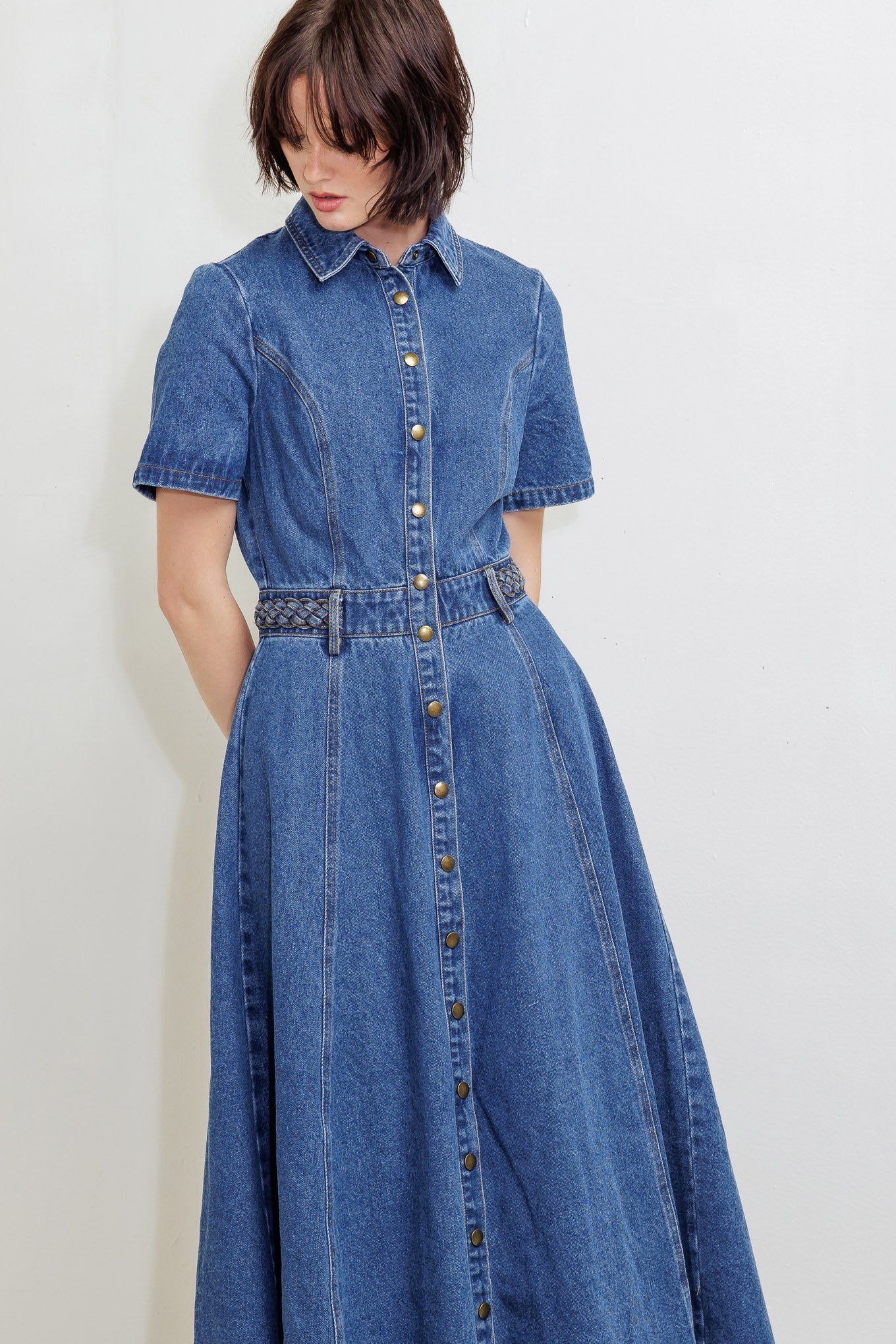HIDDEN SMILE DENIM MIDI RESS Flying Tomato
