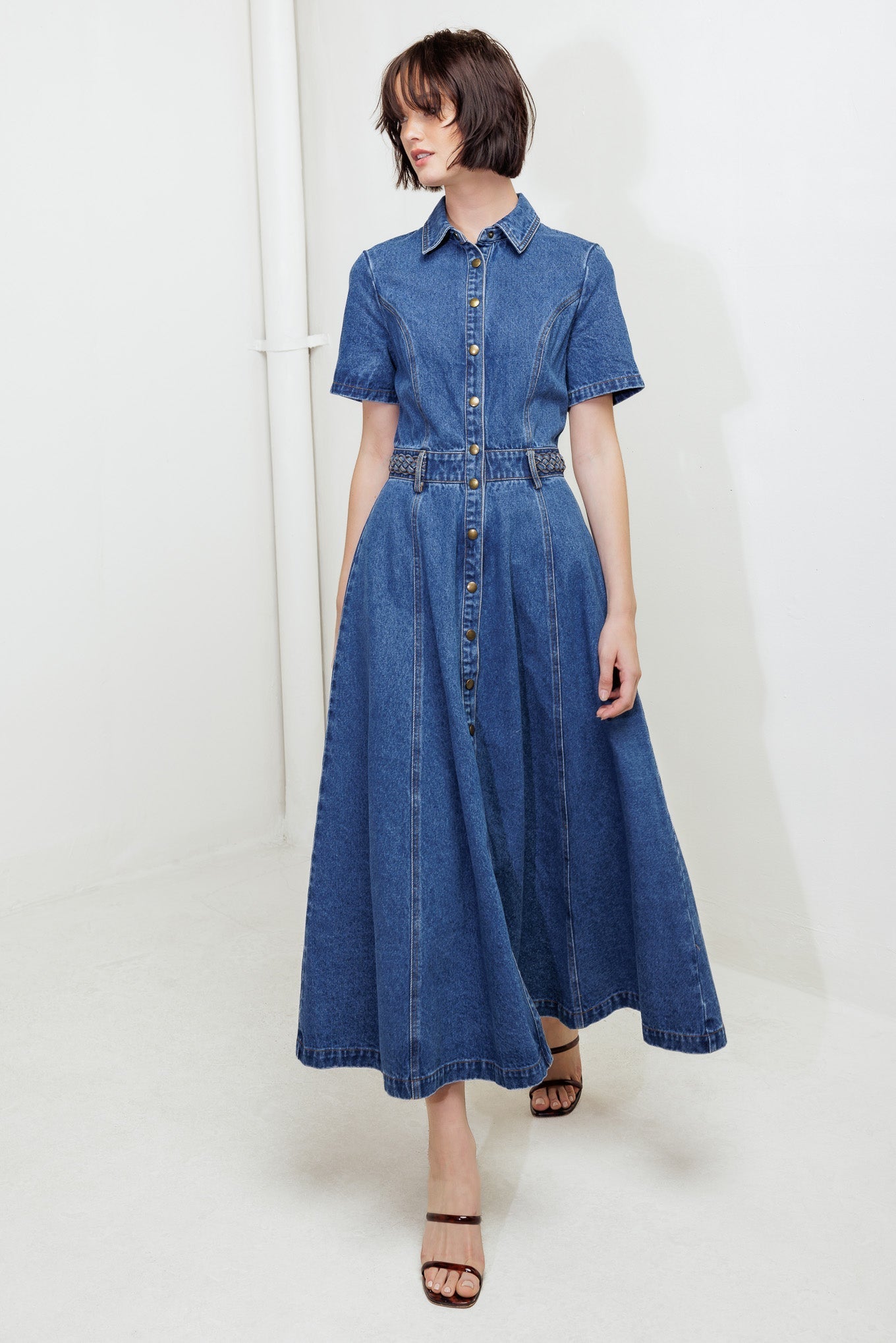 HIDDEN SMILE DENIM MIDI RESS Flying Tomato