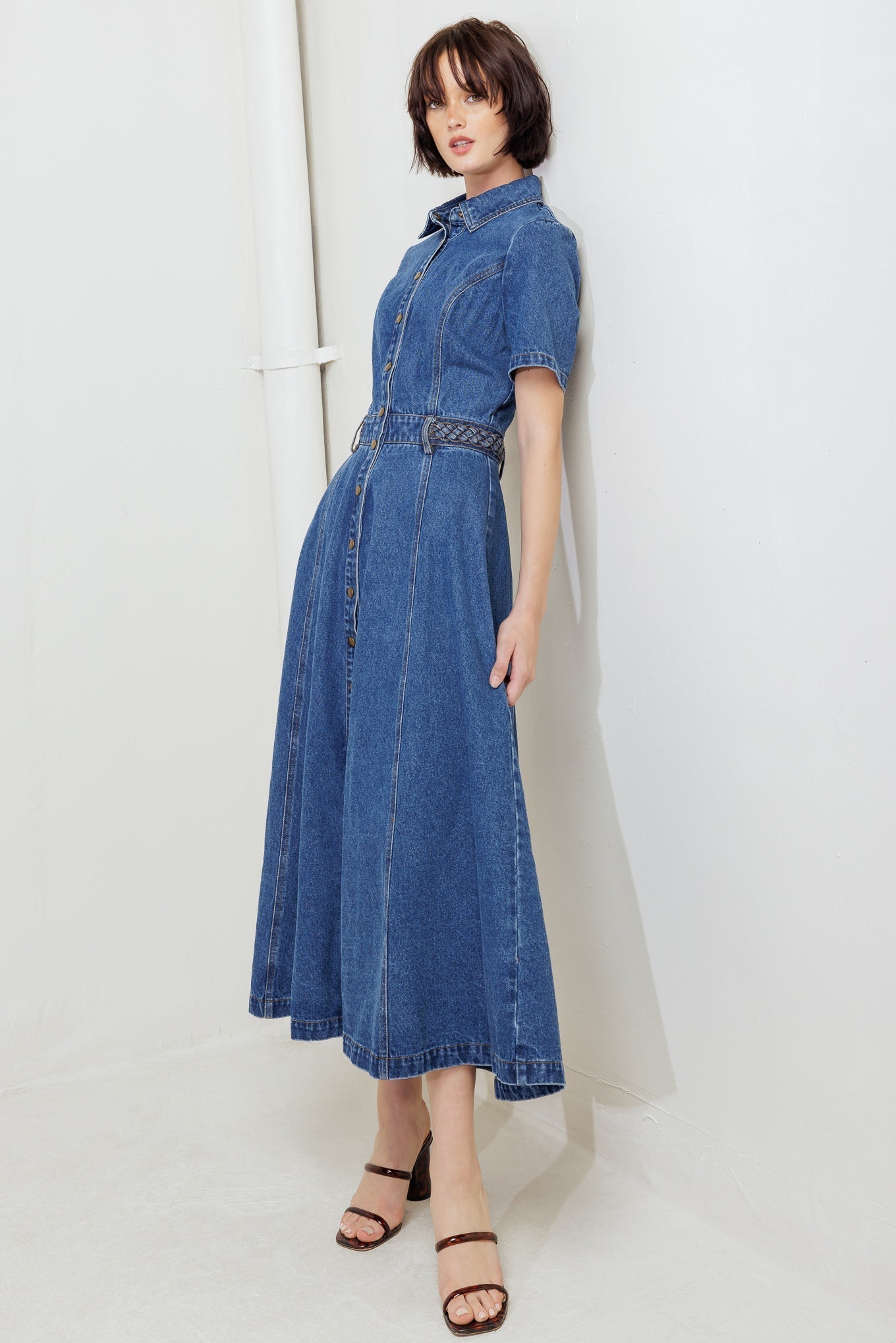 HIDDEN SMILE DENIM MIDI RESS Flying Tomato