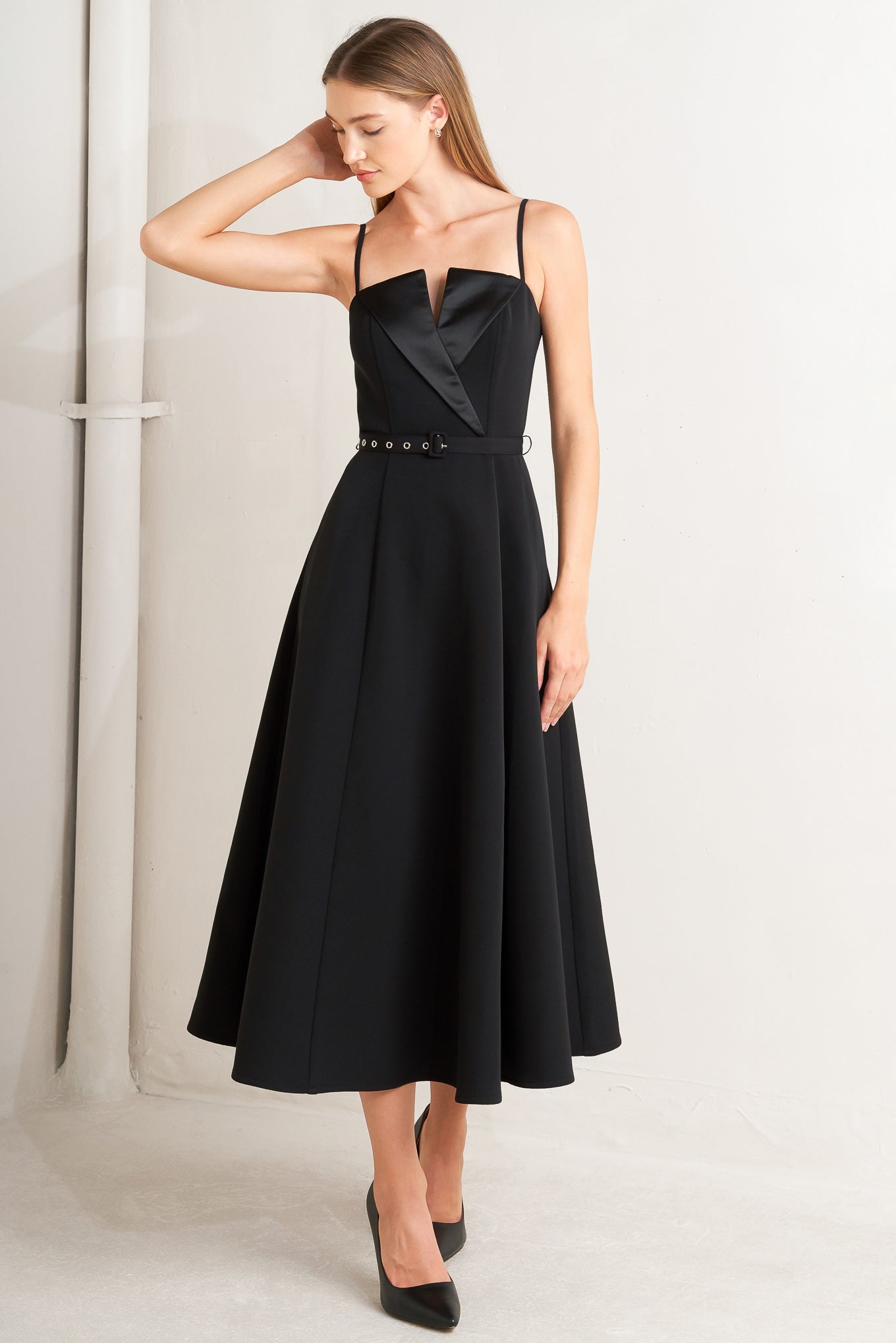 MIDNIGHT TUX WOVEN MIDI DRESS Flying Tomato