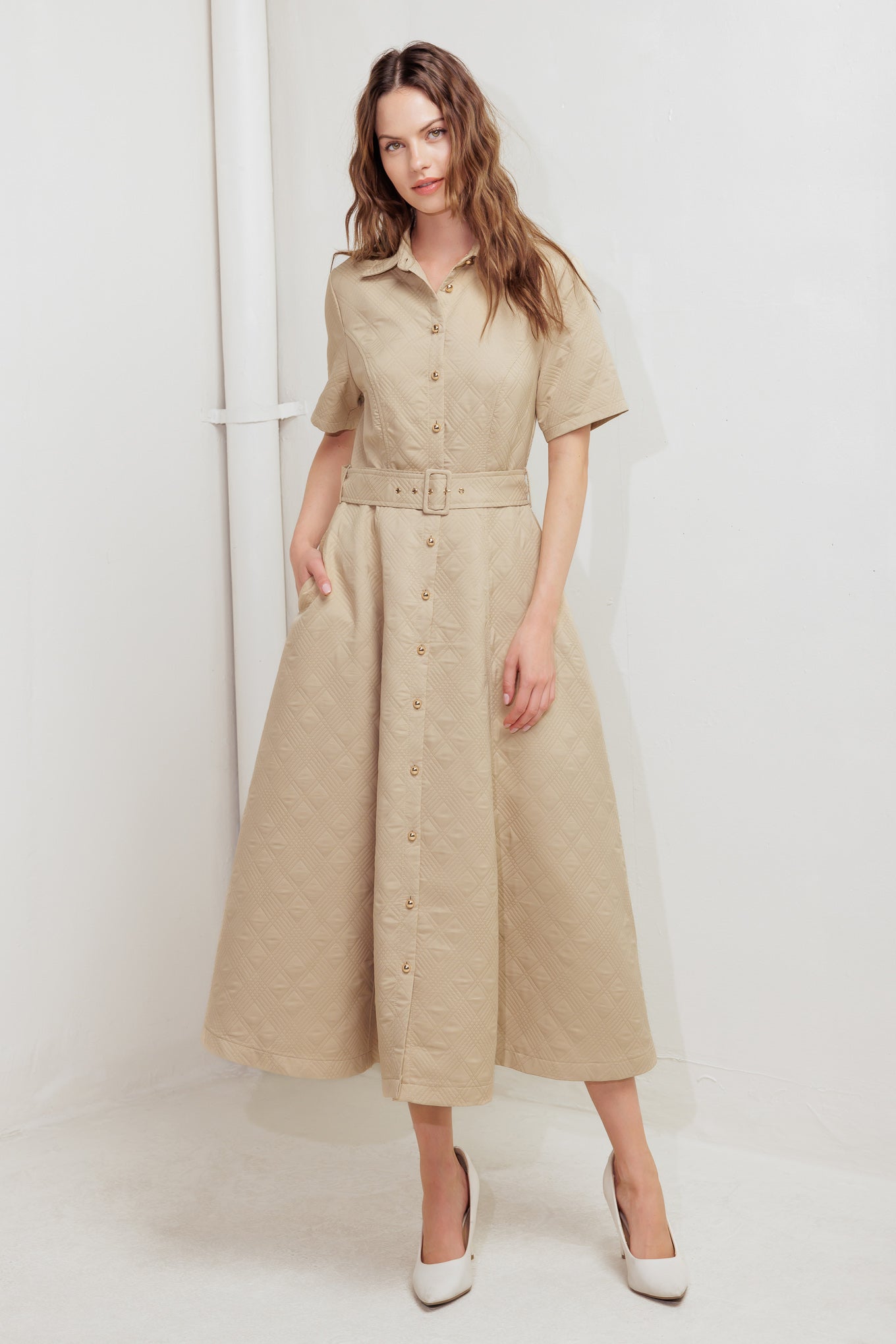 NEUTRAL CHIC WOVEN MIDI DRESS Flying Tomato