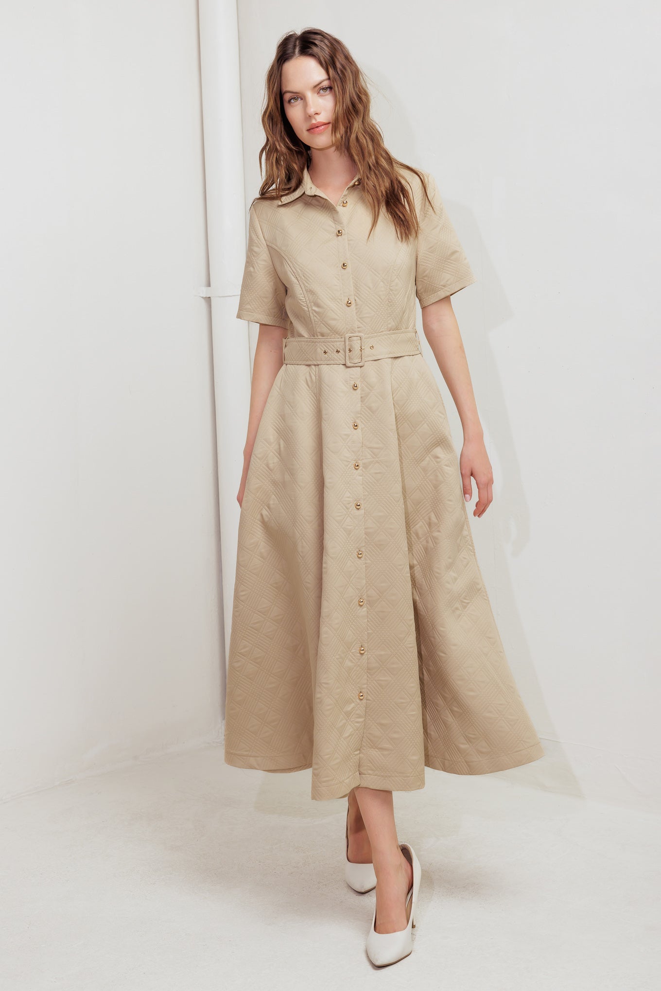NEUTRAL CHIC WOVEN MIDI DRESS Flying Tomato