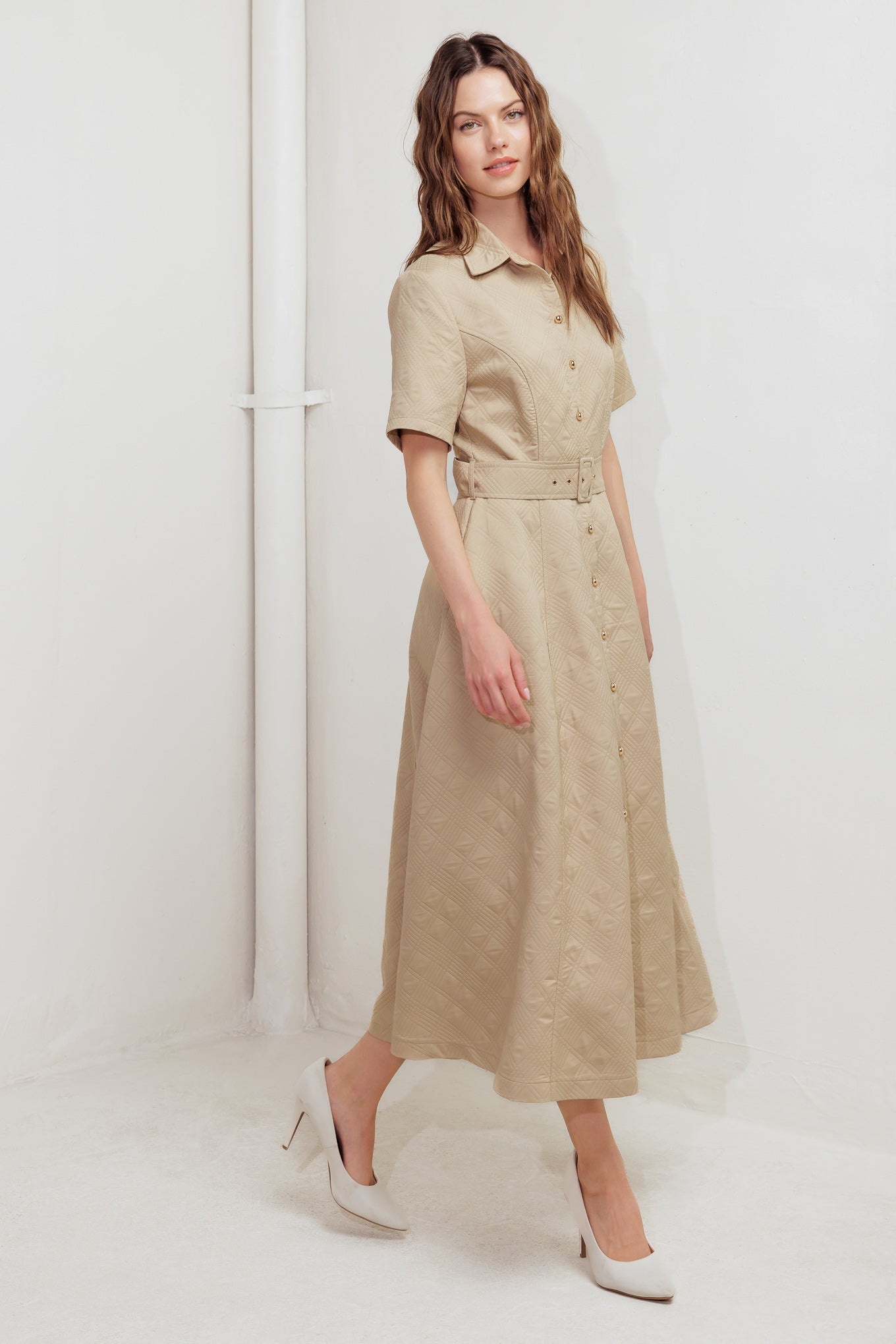 NEUTRAL CHIC WOVEN MIDI DRESS Flying Tomato