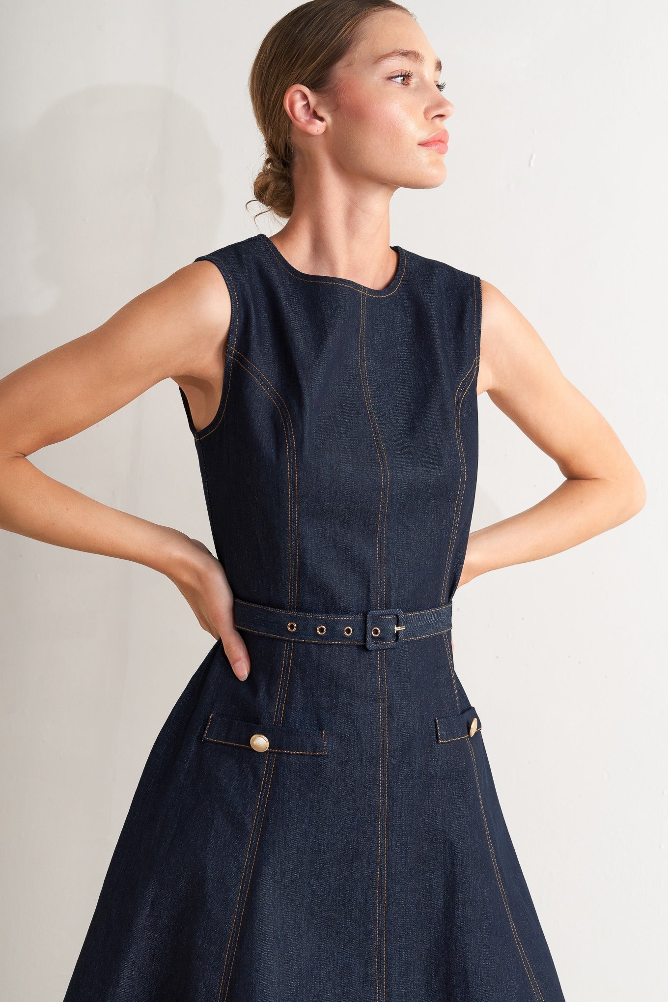 MODERN DARK DENIM MIDI DRESS Flying Tomato