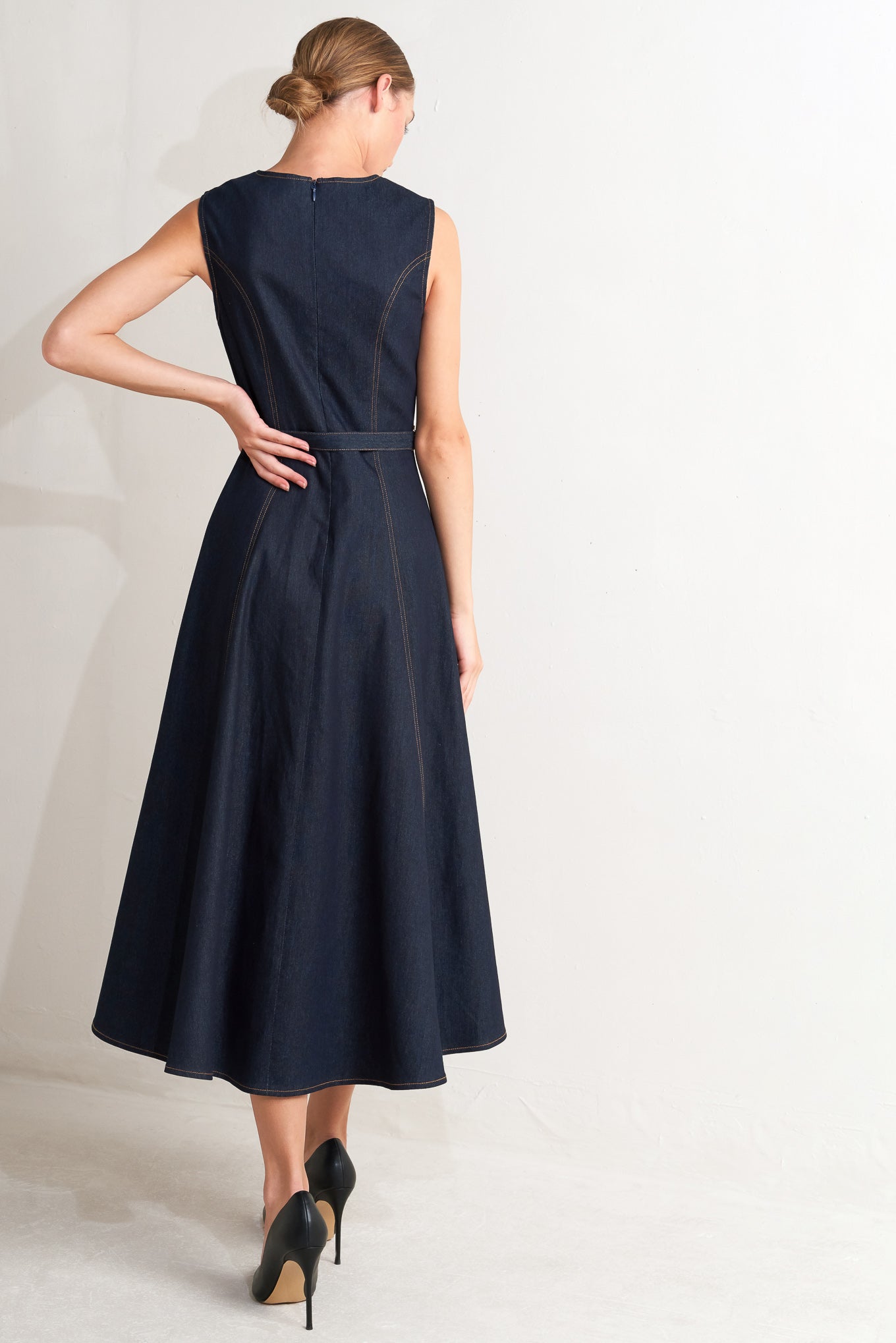 MODERN DARK DENIM MIDI DRESS Flying Tomato