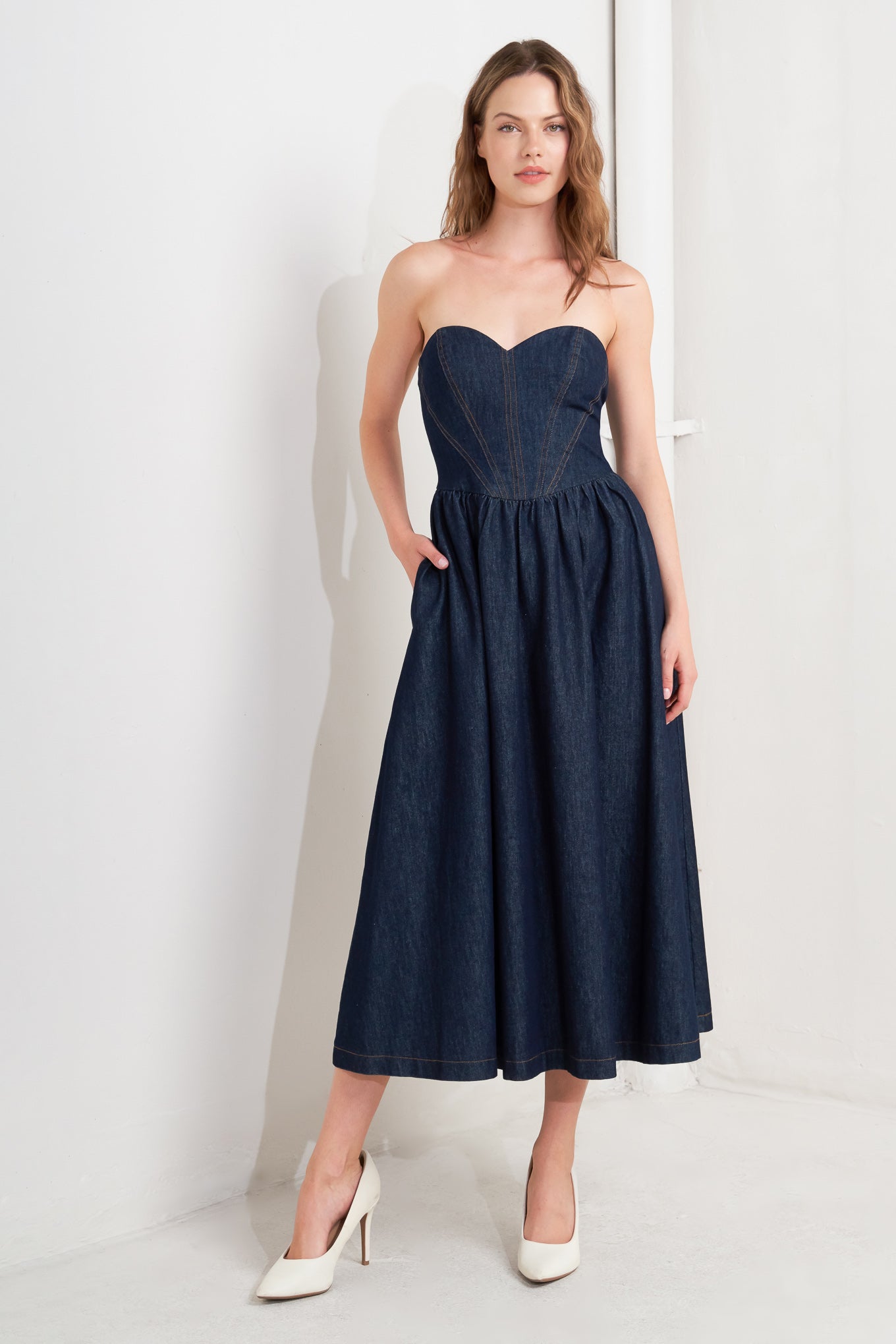 VINTAGE SIREN DENIM MIDI DRESS Flying Tomato