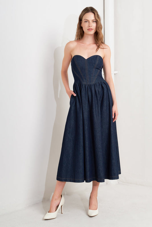 VINTAGE SIREN DENIM MIDI DRESS Flying Tomato