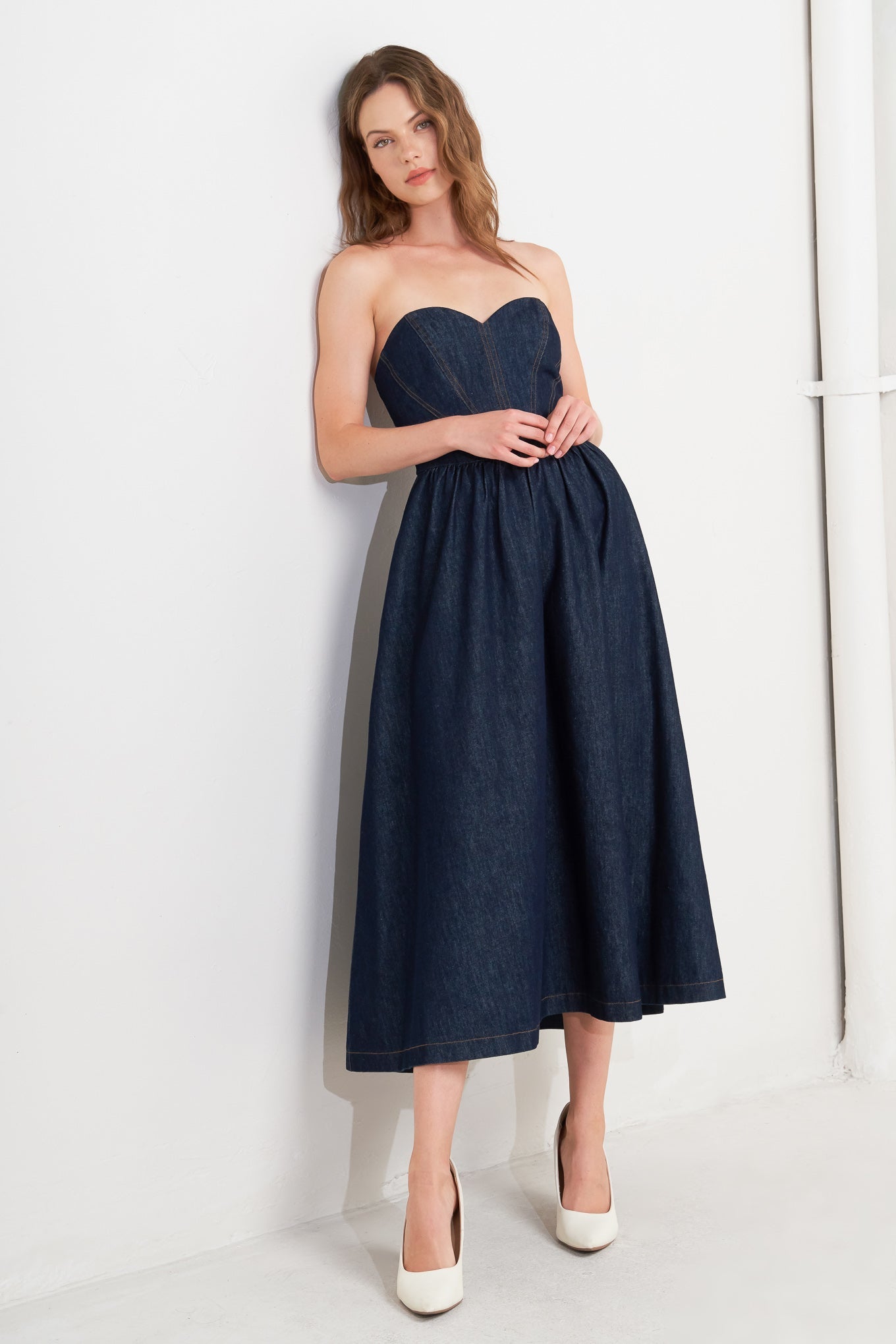 VINTAGE SIREN DENIM MIDI DRESS Flying Tomato