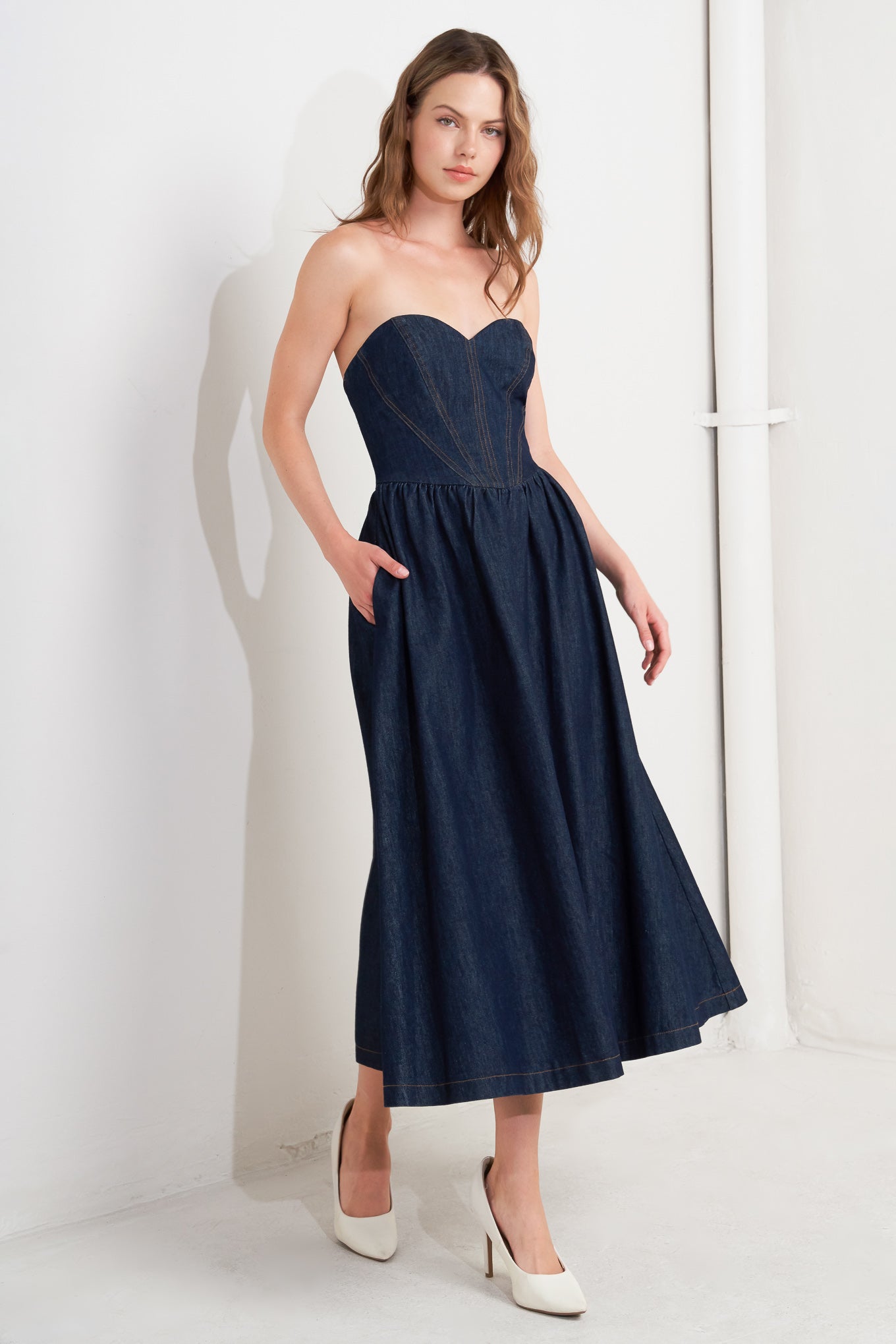 VINTAGE SIREN DENIM MIDI DRESS Flying Tomato