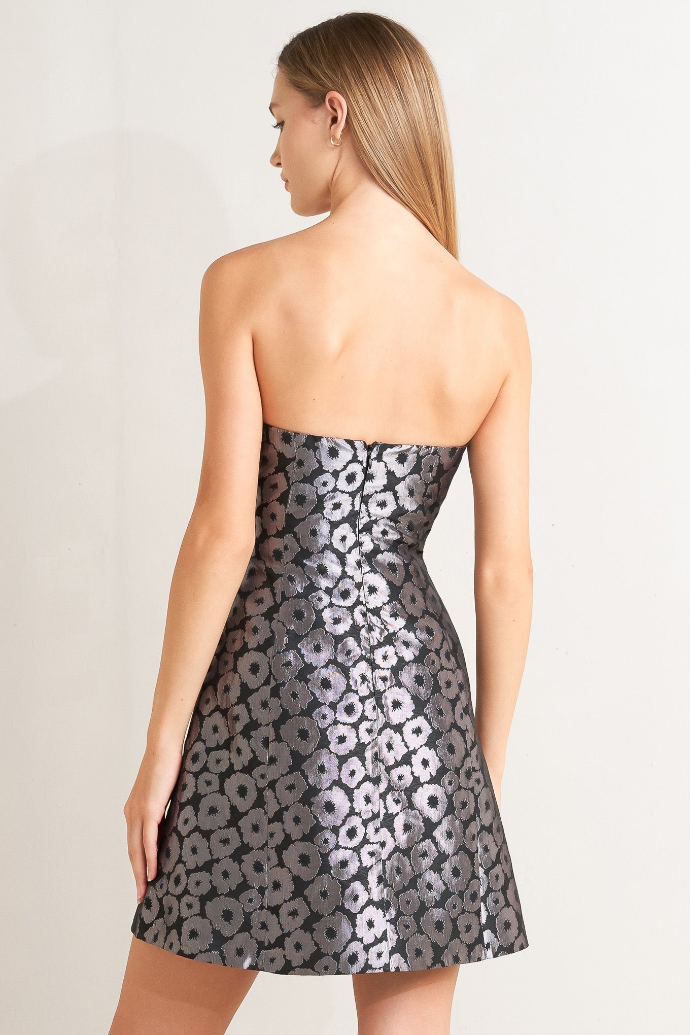 Shine On Me Woven Jacquard Strapless Mini Dress Fully Lined Flying Tomato