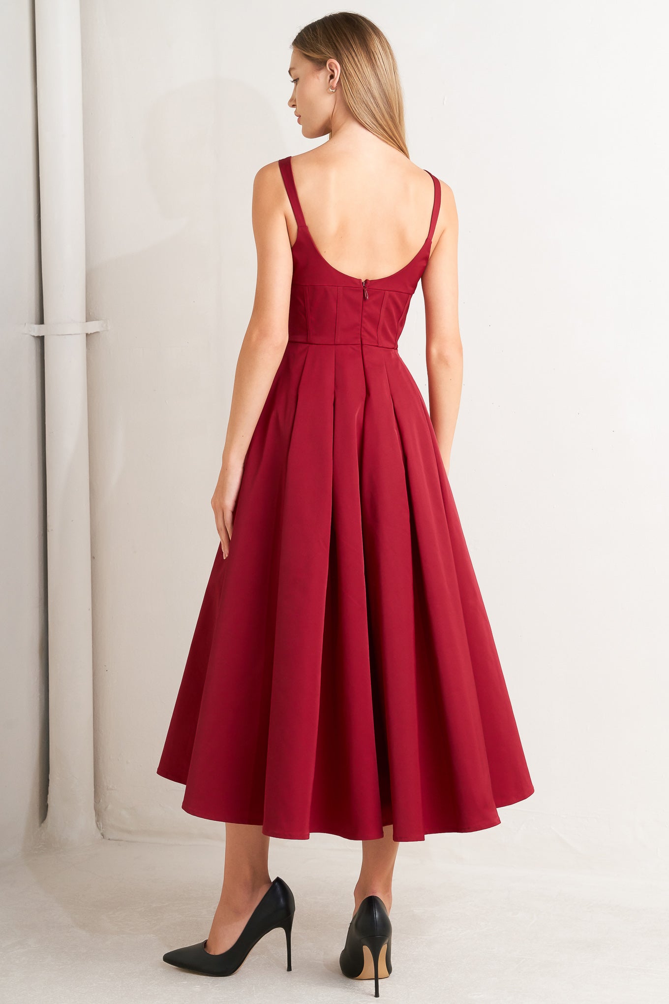 CRIMSON TWIRL WOVEN MIDI DRESS Flying Tomato