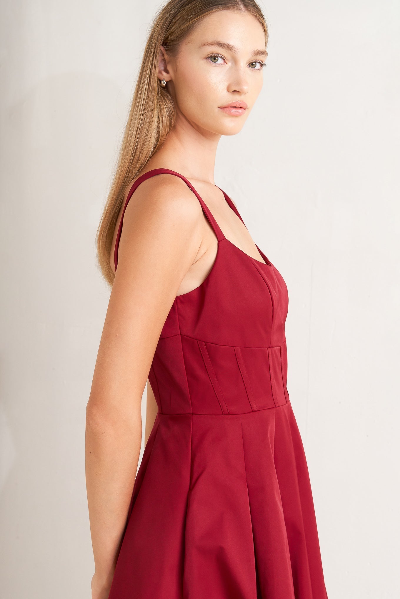 CRIMSON TWIRL WOVEN MIDI DRESS Flying Tomato