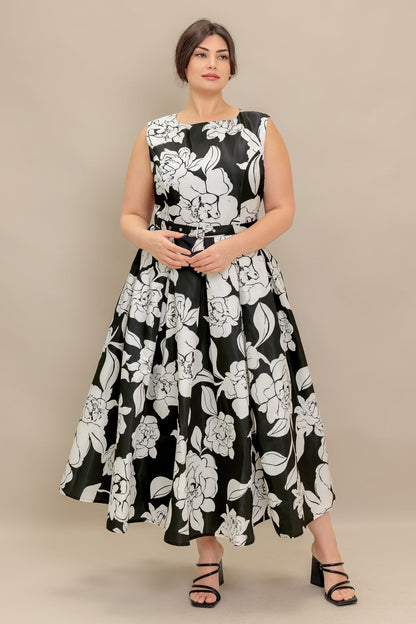 SILENT HEART BLACK WOVEN MIDI DRESS