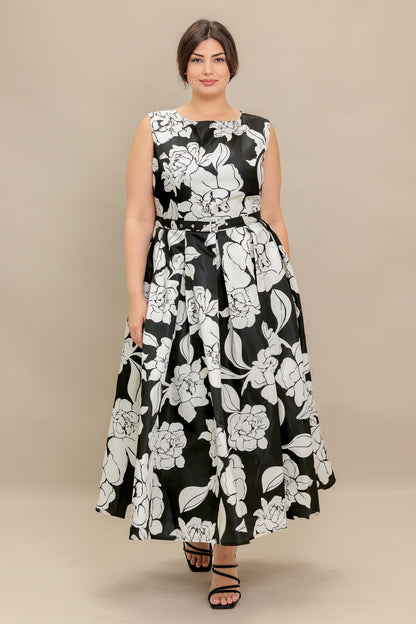 SILENT HEART BLACK WOVEN MIDI DRESS